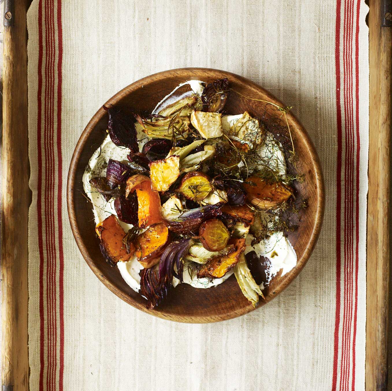 Roasted roots, fennel & squash with labneh