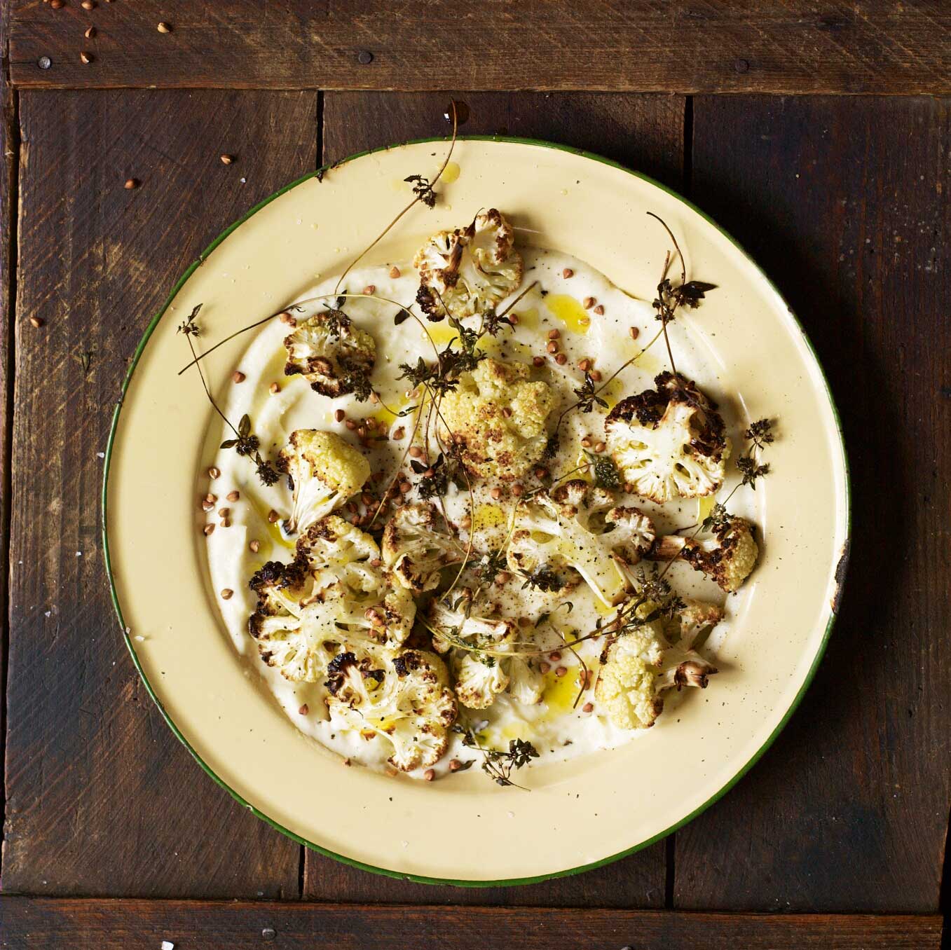 Roast cauliflower with buckwheat, thyme & truffle oil