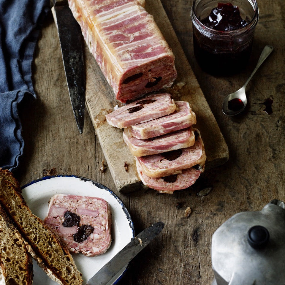 Venison terrine with orange, prunes and juniper