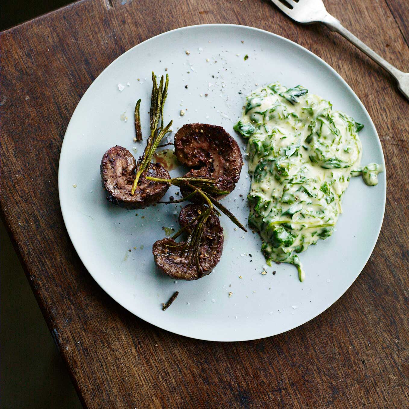 Creamed sea beet & lamb’s kidneys