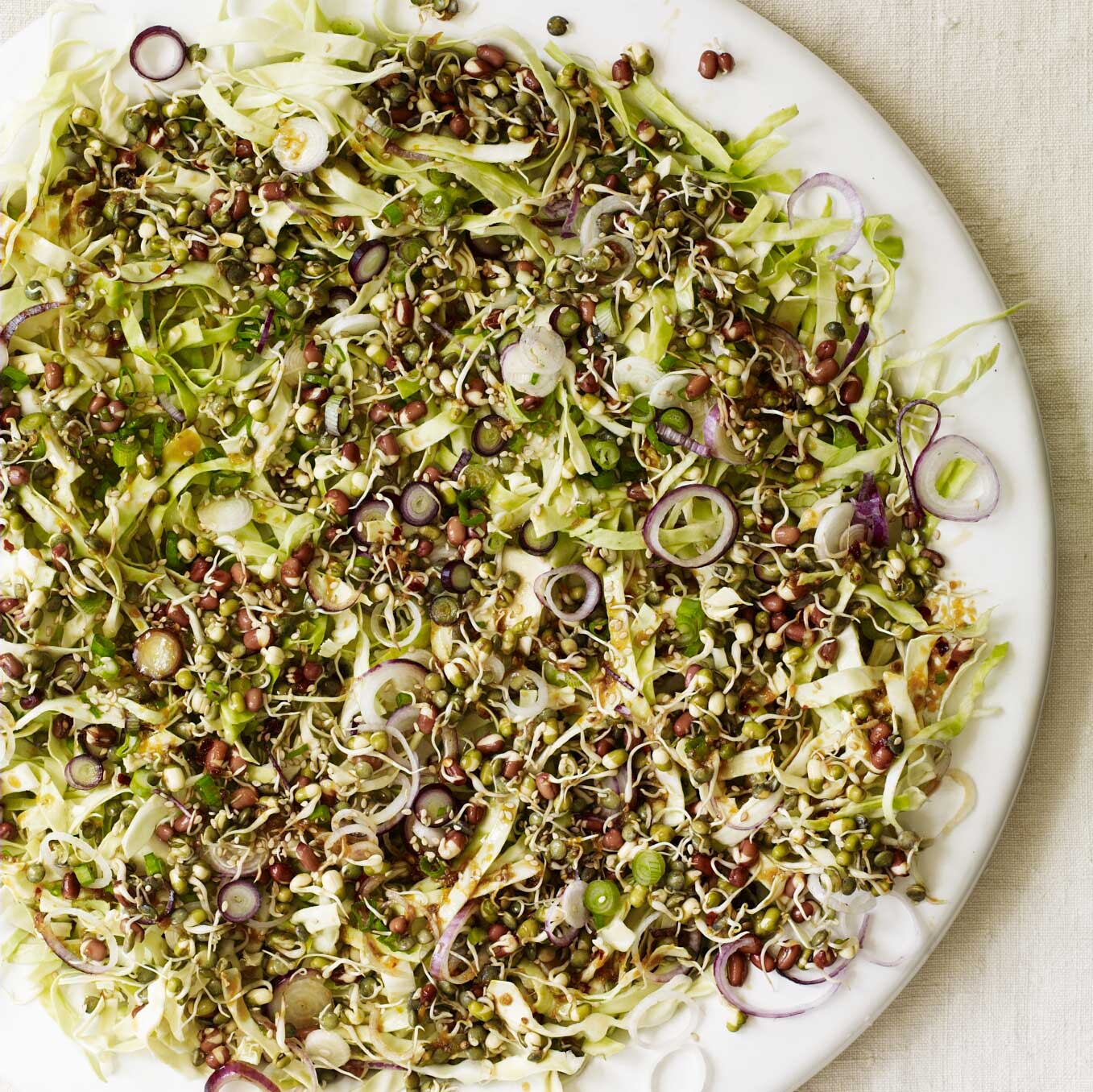 Spring cabbage salad with honey & sprouted lentils