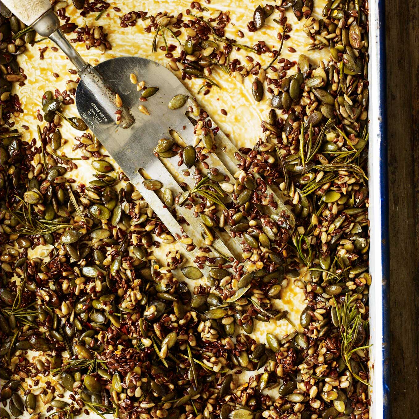 Honey-roast seeds with chilli, thyme & rosemary