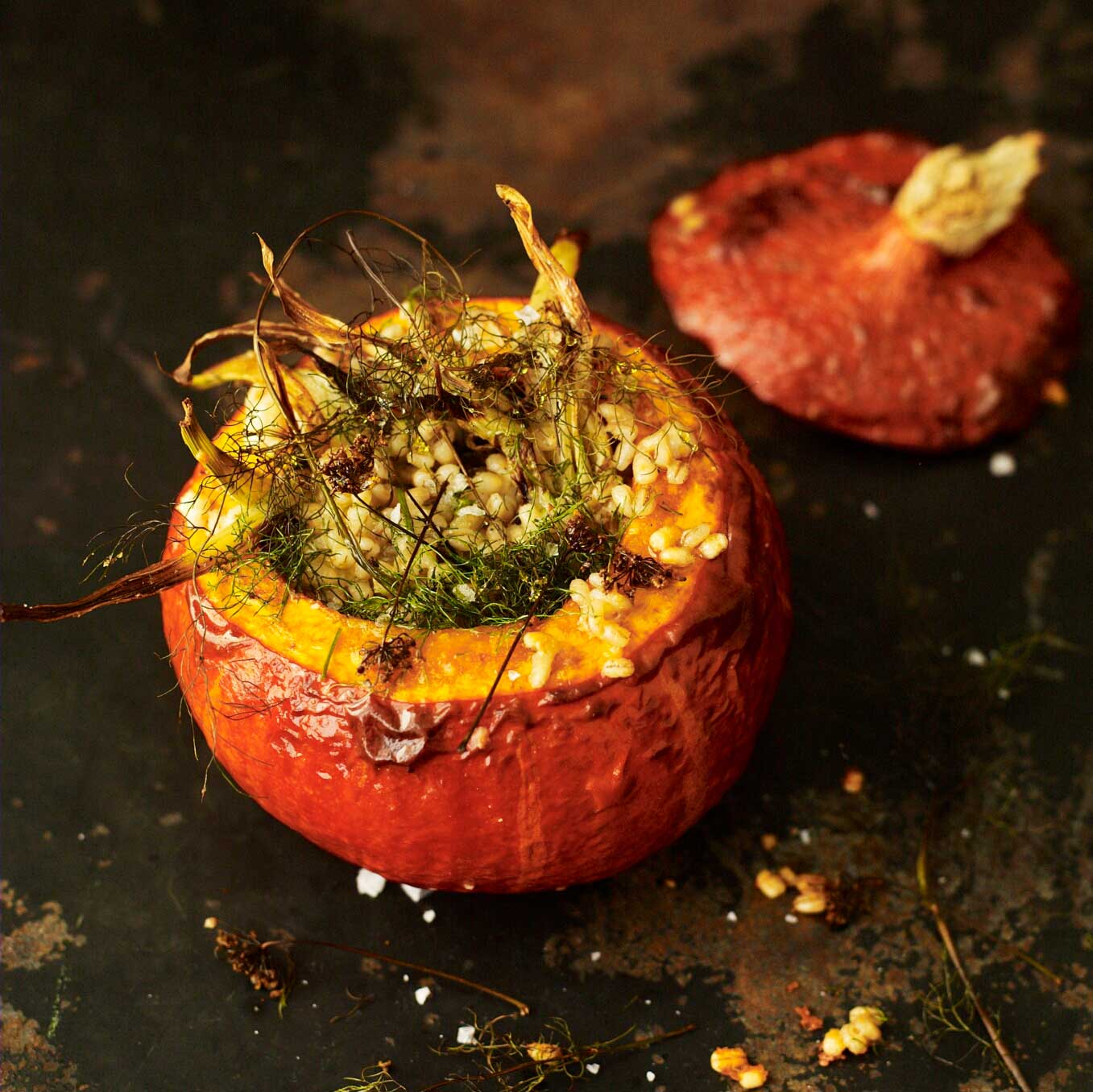 Stuffed squash with fennel & barley
