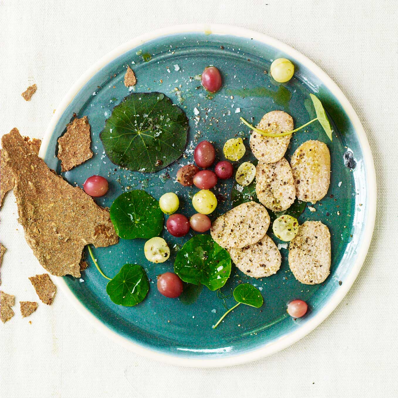 Gooseberries with smoked cod’s roe & nasturtium leaves