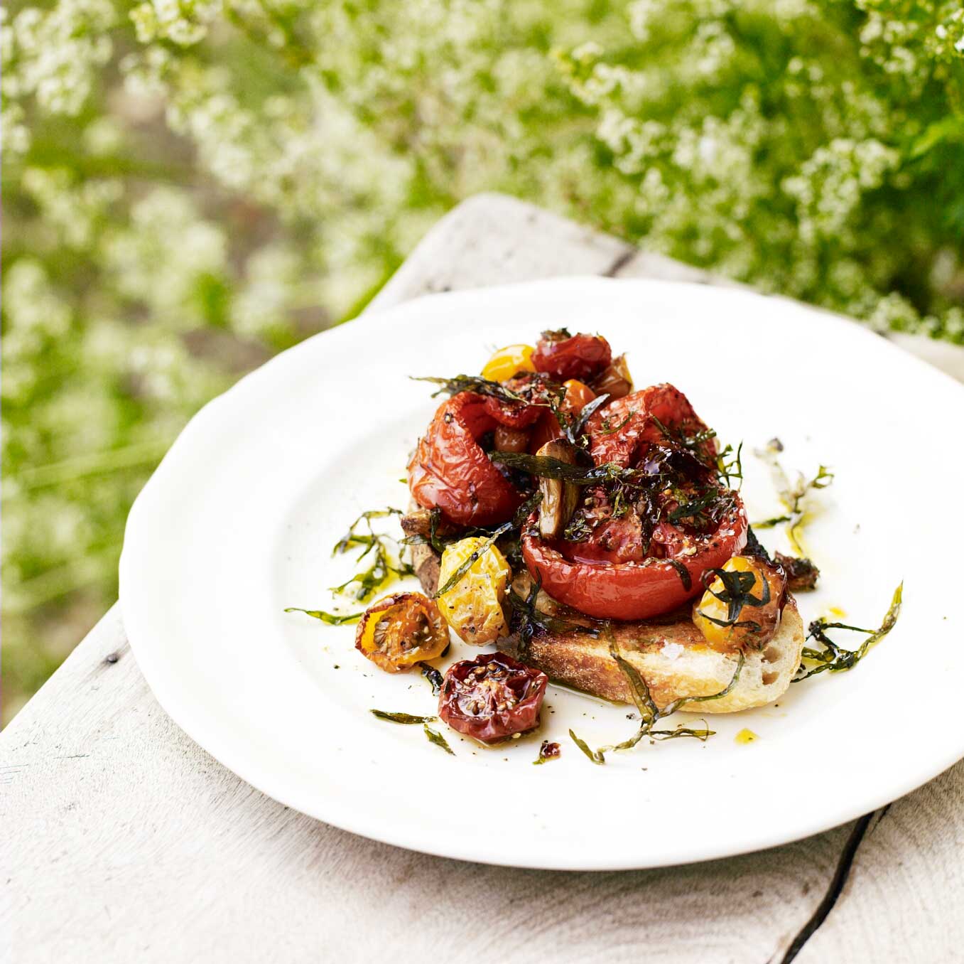Roast tomatoes on toast with tarragon & thyme