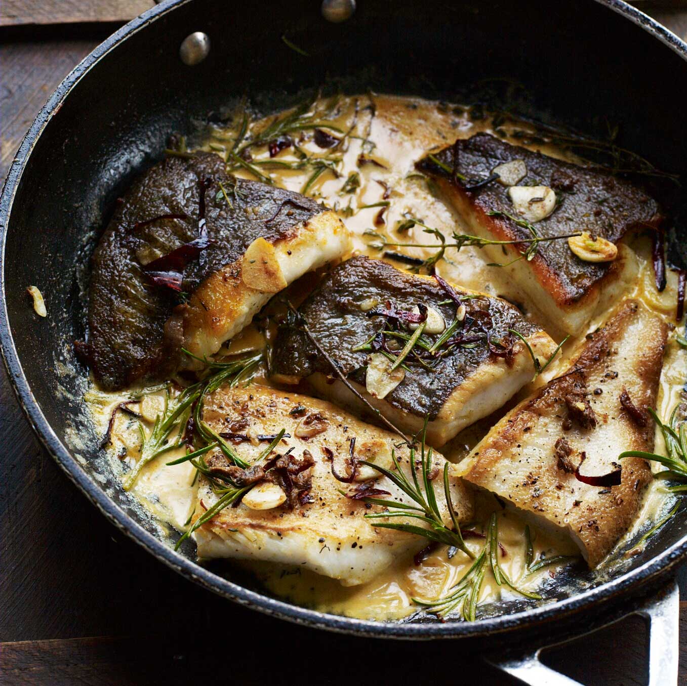 Brill with anchovies, cream & rosemary