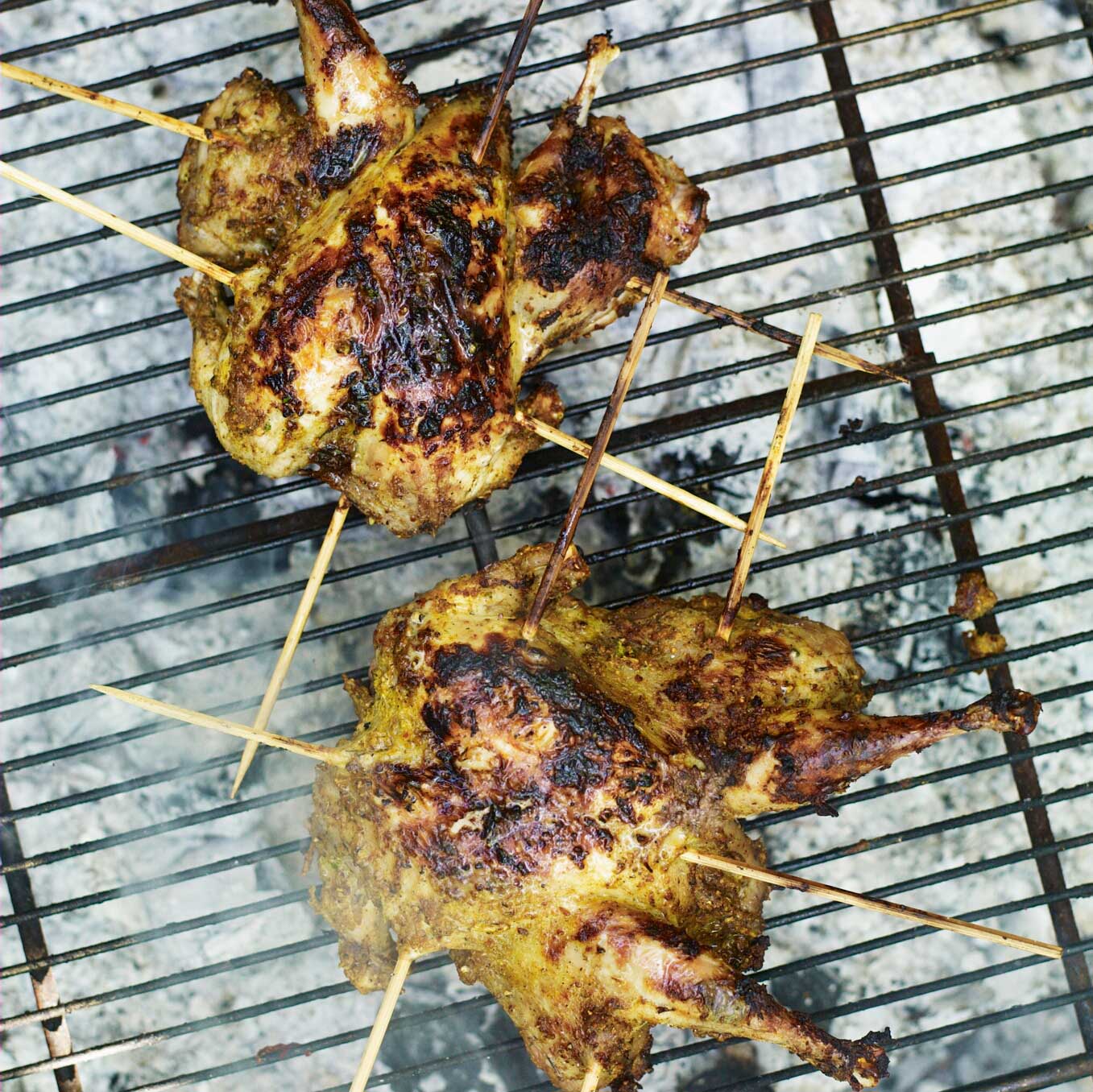 Barbecued partridge in yoghurt, fenugreek & black pepper
