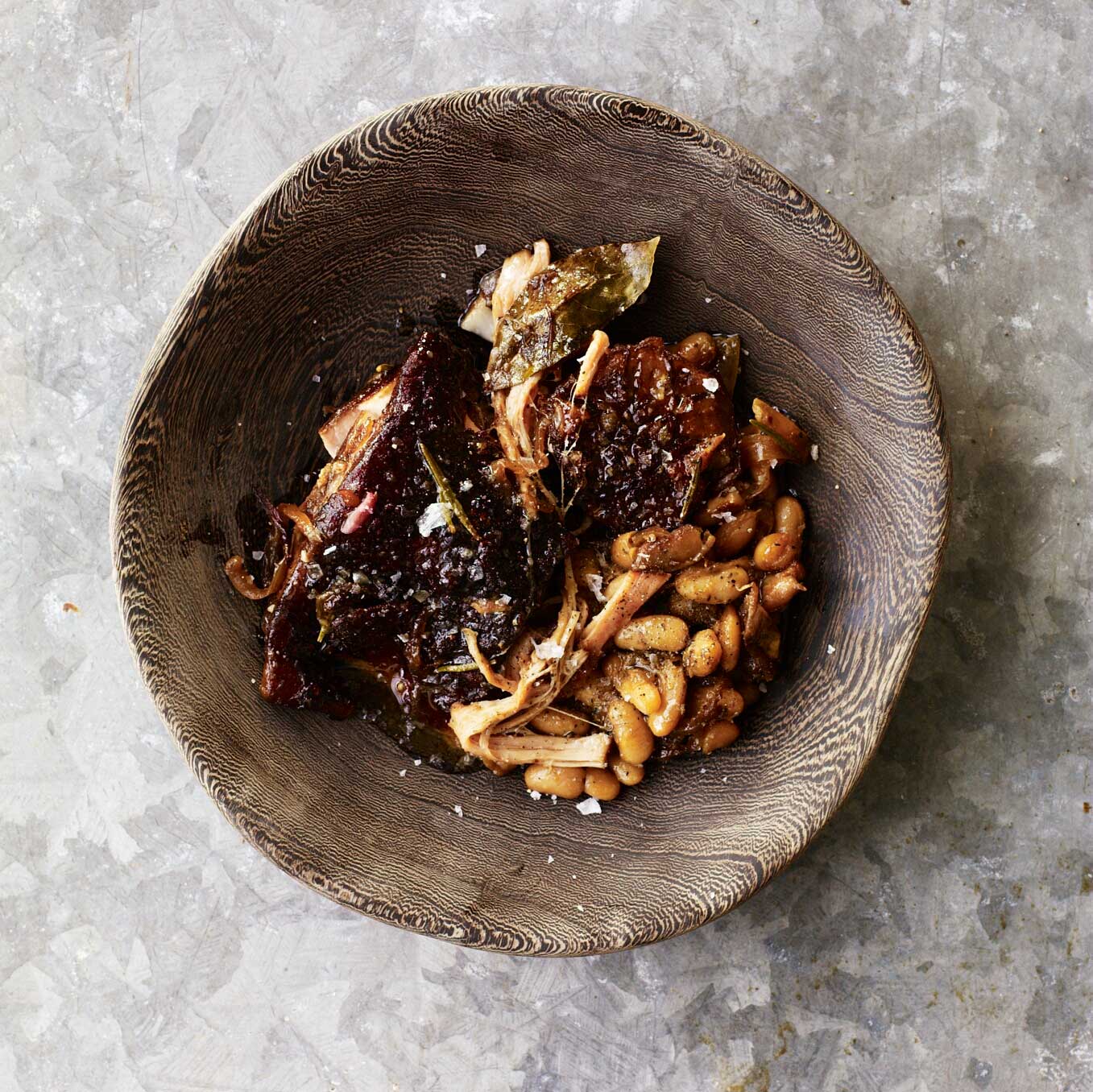 Roast wild boar with molasses, white beans, brown sugar & mustard