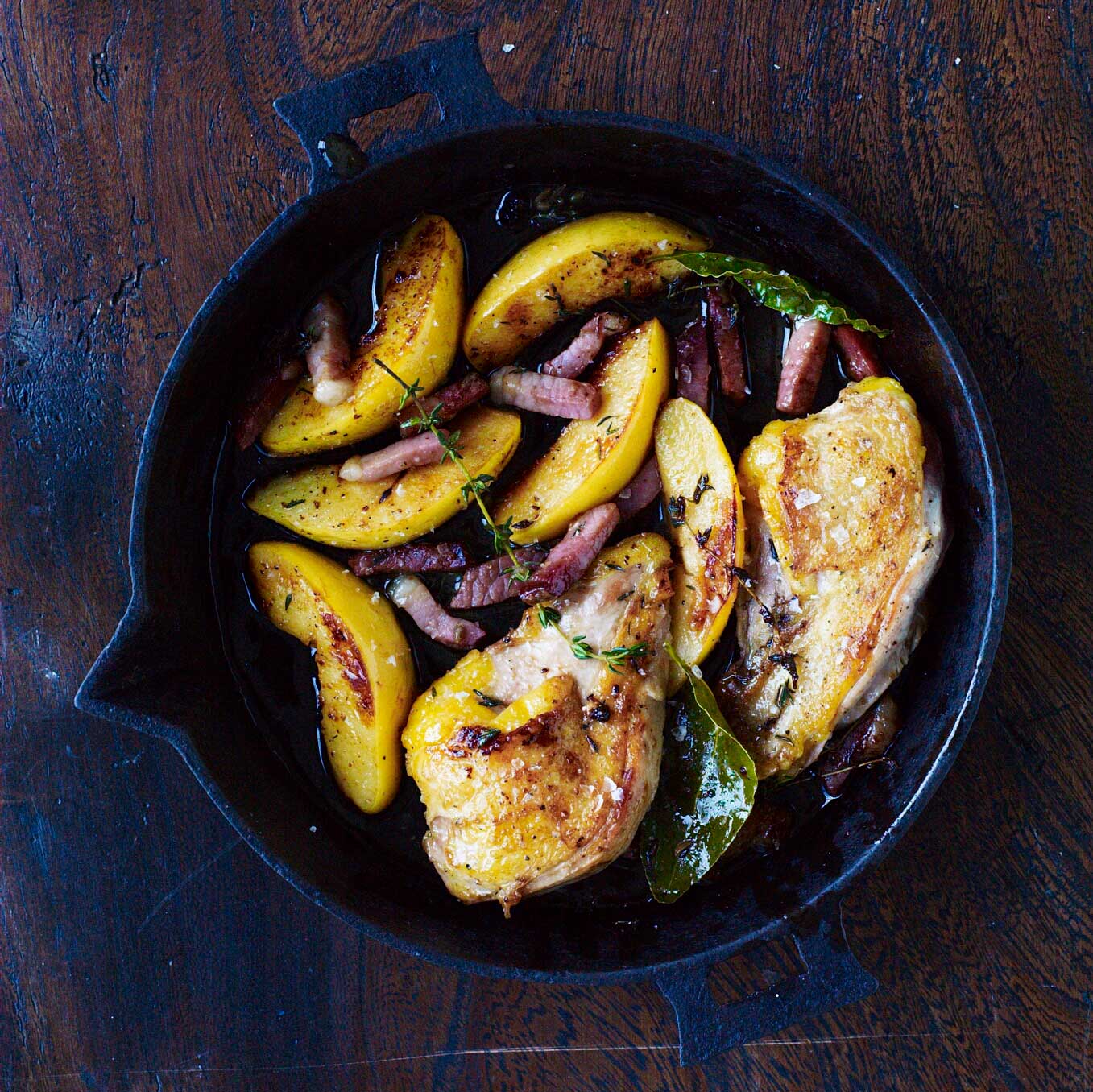 Fried pheasant with quince & bay