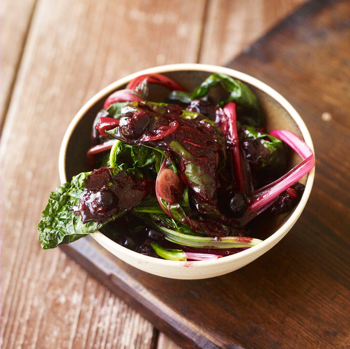 Blackcurrant greens with chilli, ginger & garlic