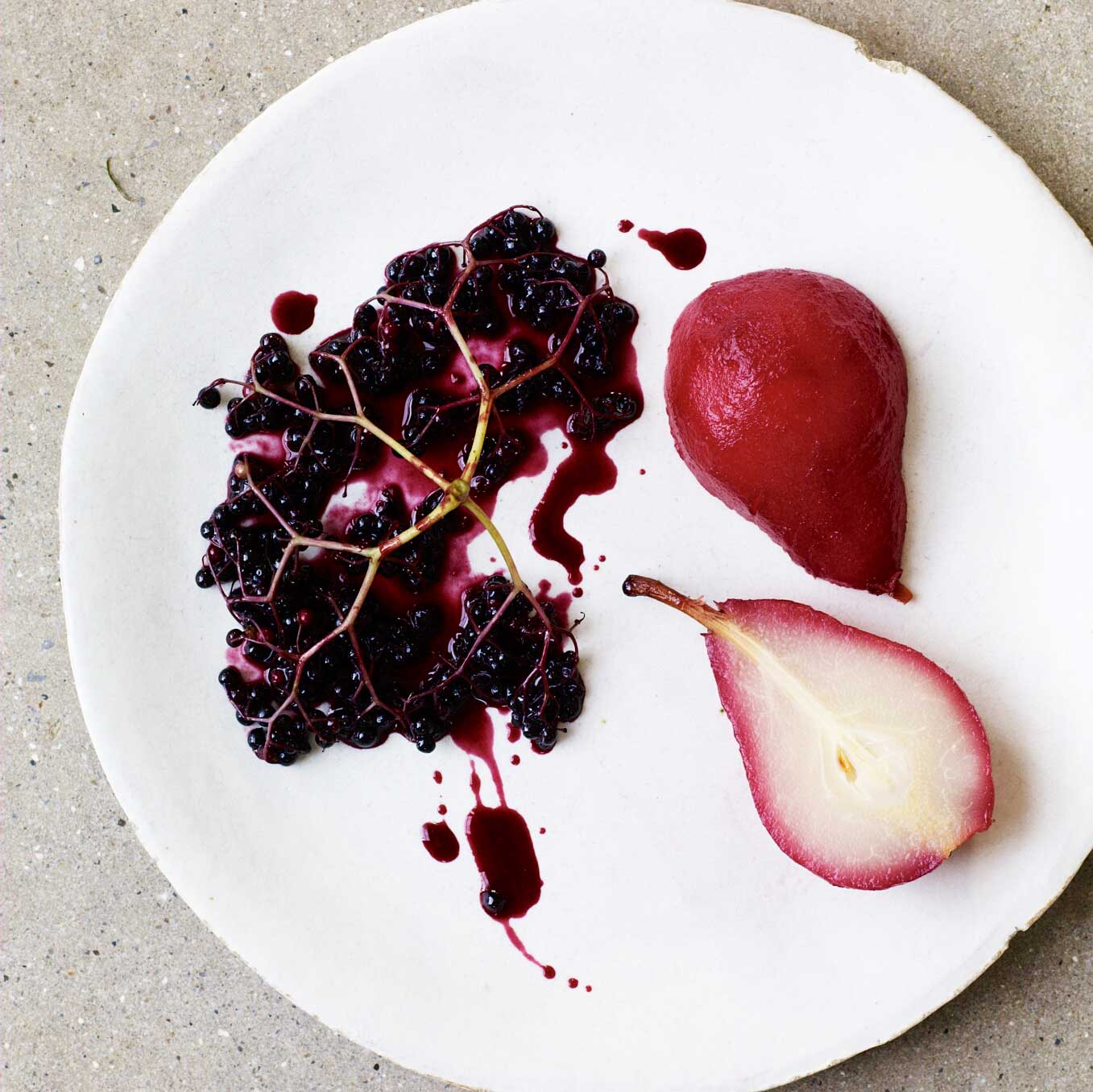 Pears cooked in elderberries & juniper