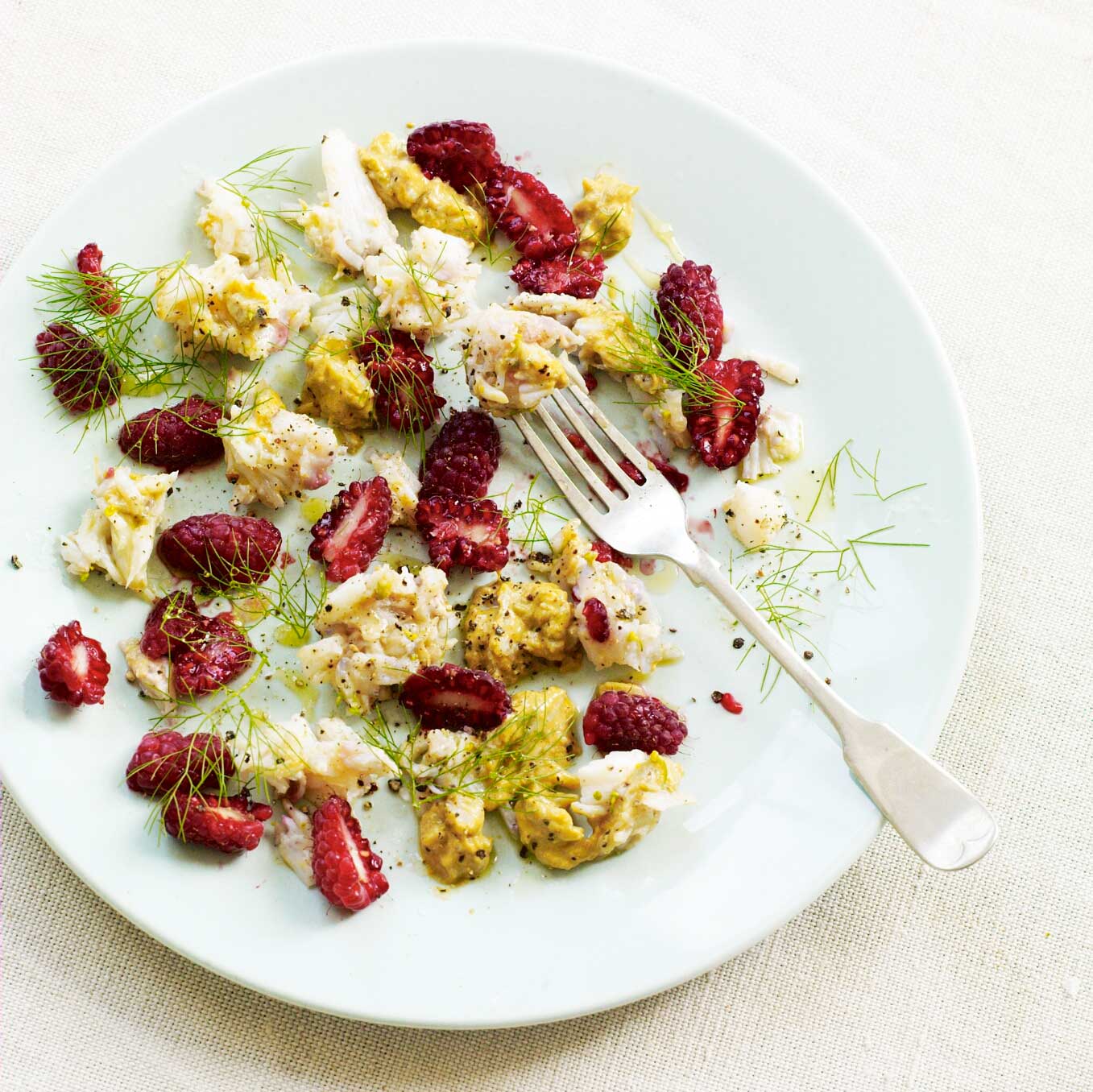 Spider crab with loganberries, lemon zest & fennel top