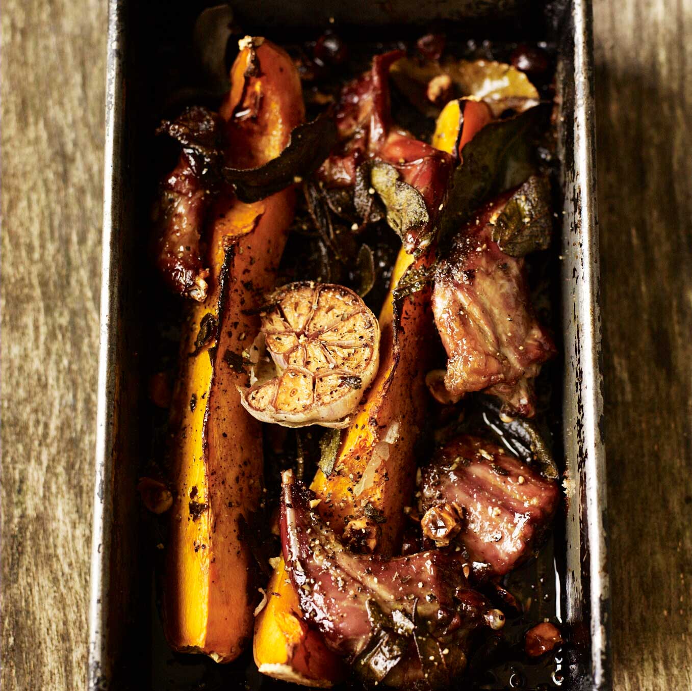 Roast squirrel with squash, sage & hazelnuts
