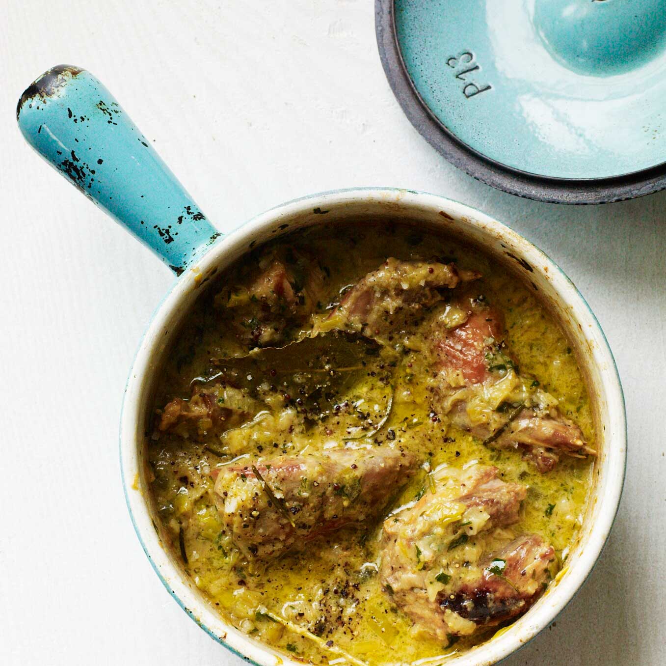 Rabbit with mustard, leeks, rosemary & cream