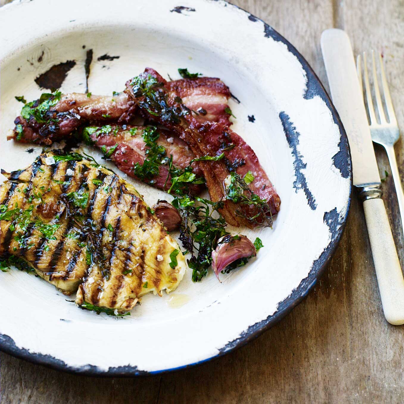 Puffball with bacon, parsley & garlic