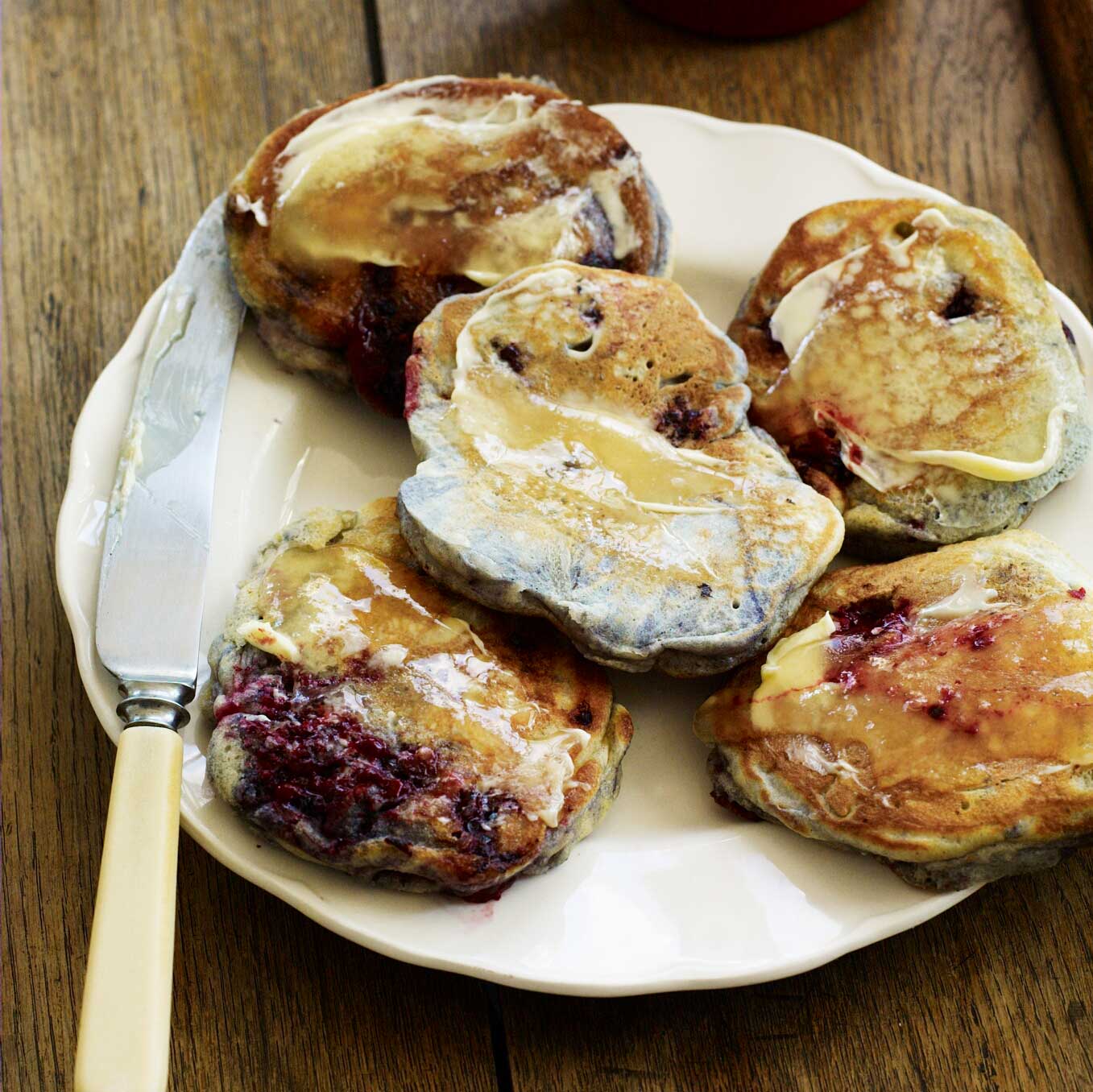 Blackberry, saffron & honey drop scones