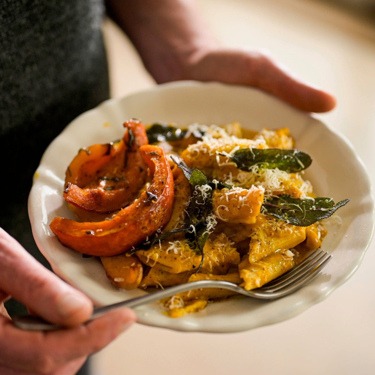 Roast squash, garlic and sage pasta