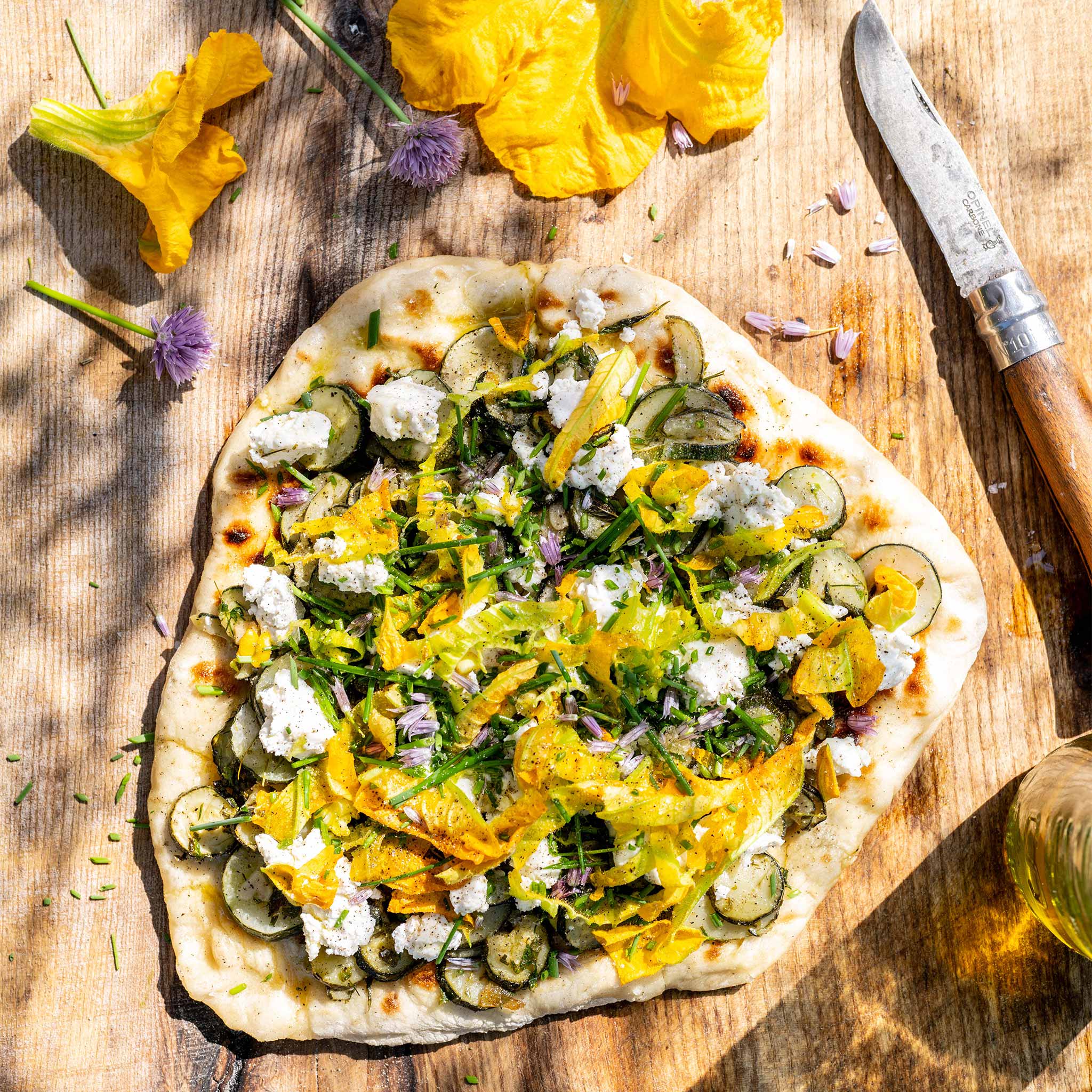 Lemony courgette and goat’s cheese flatbreads