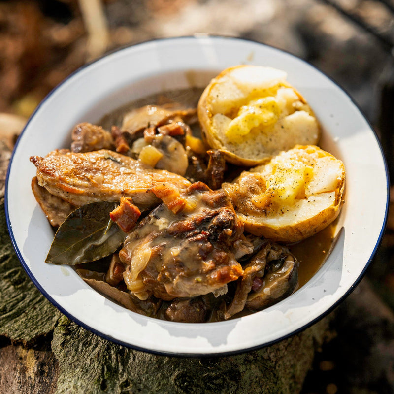 Chicken, wild mushroom, cider and rosemary stew