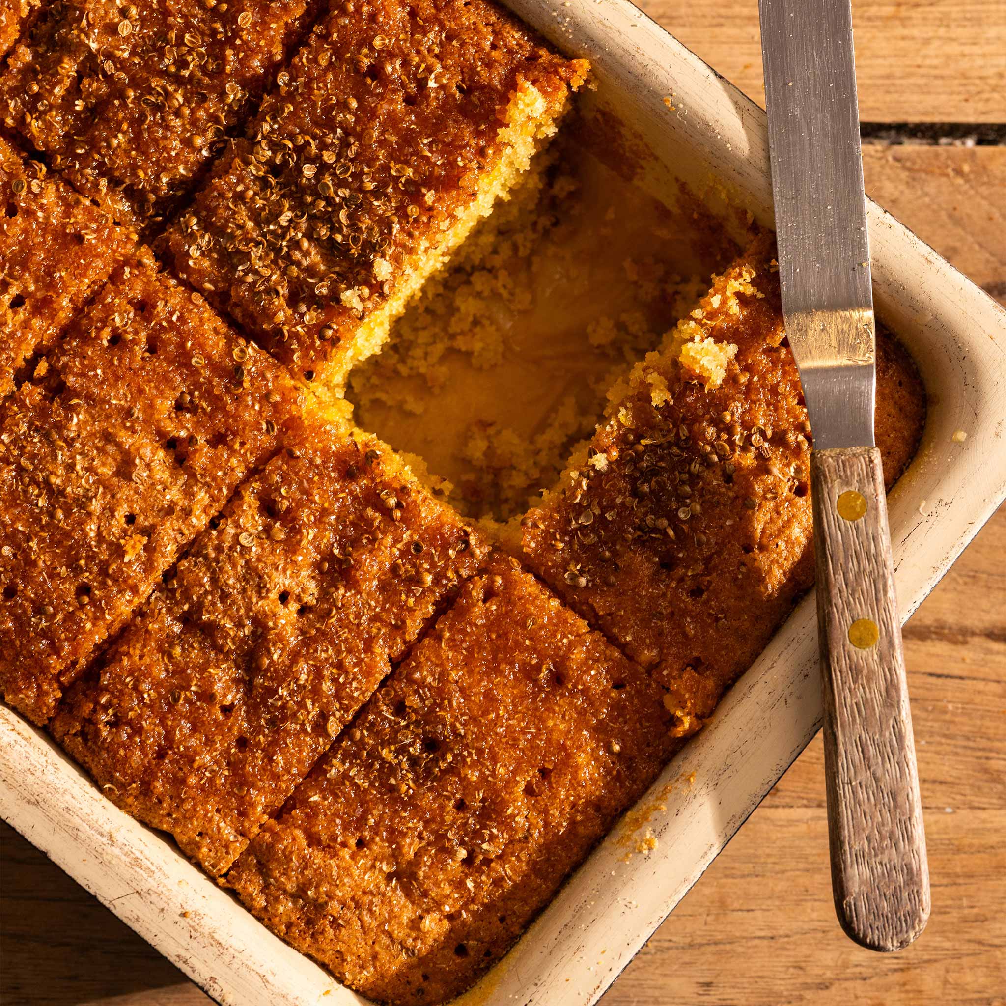 Almond and polenta cake with orange, honey and coriander