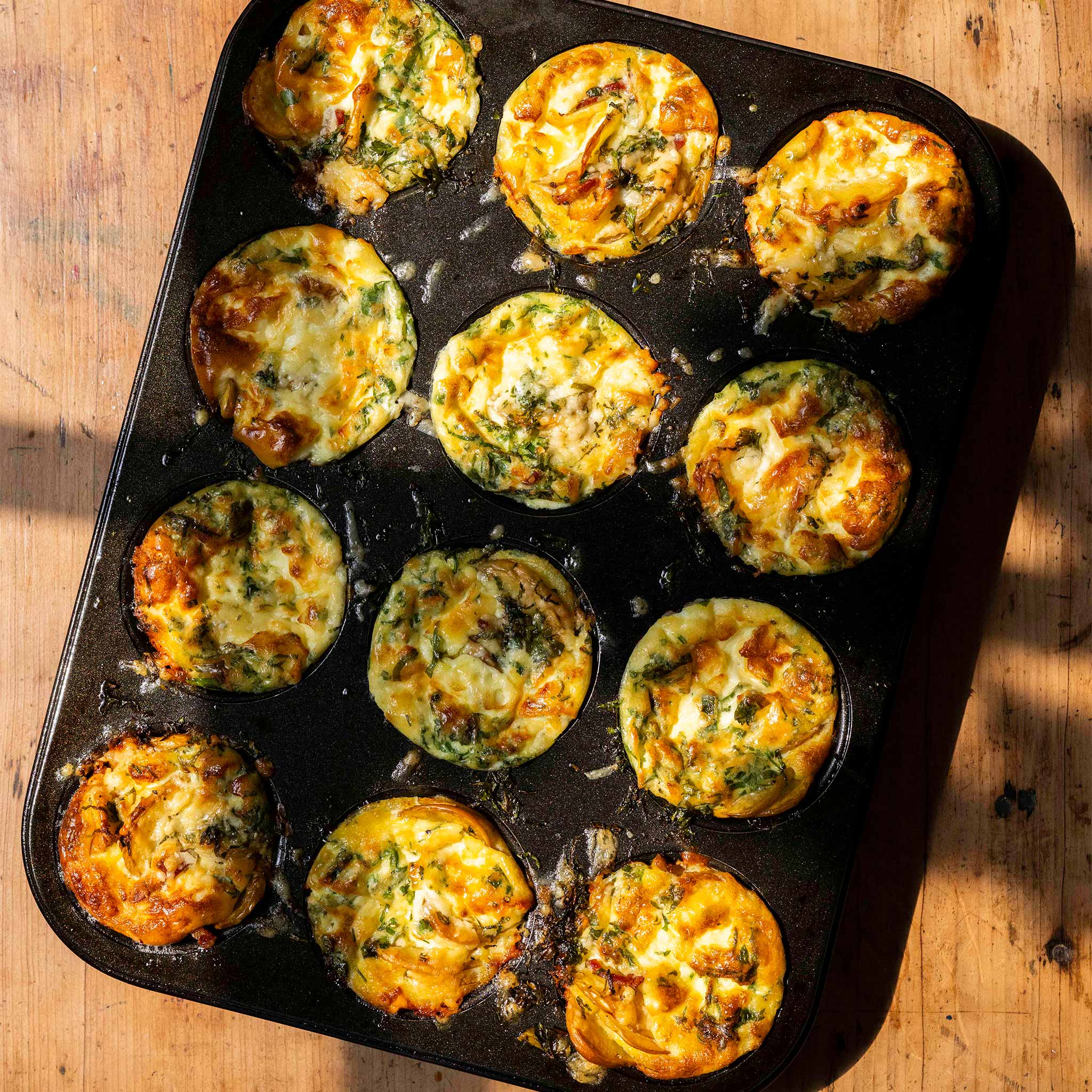 New potato, bacon, cheddar and parsley crustless tartlets