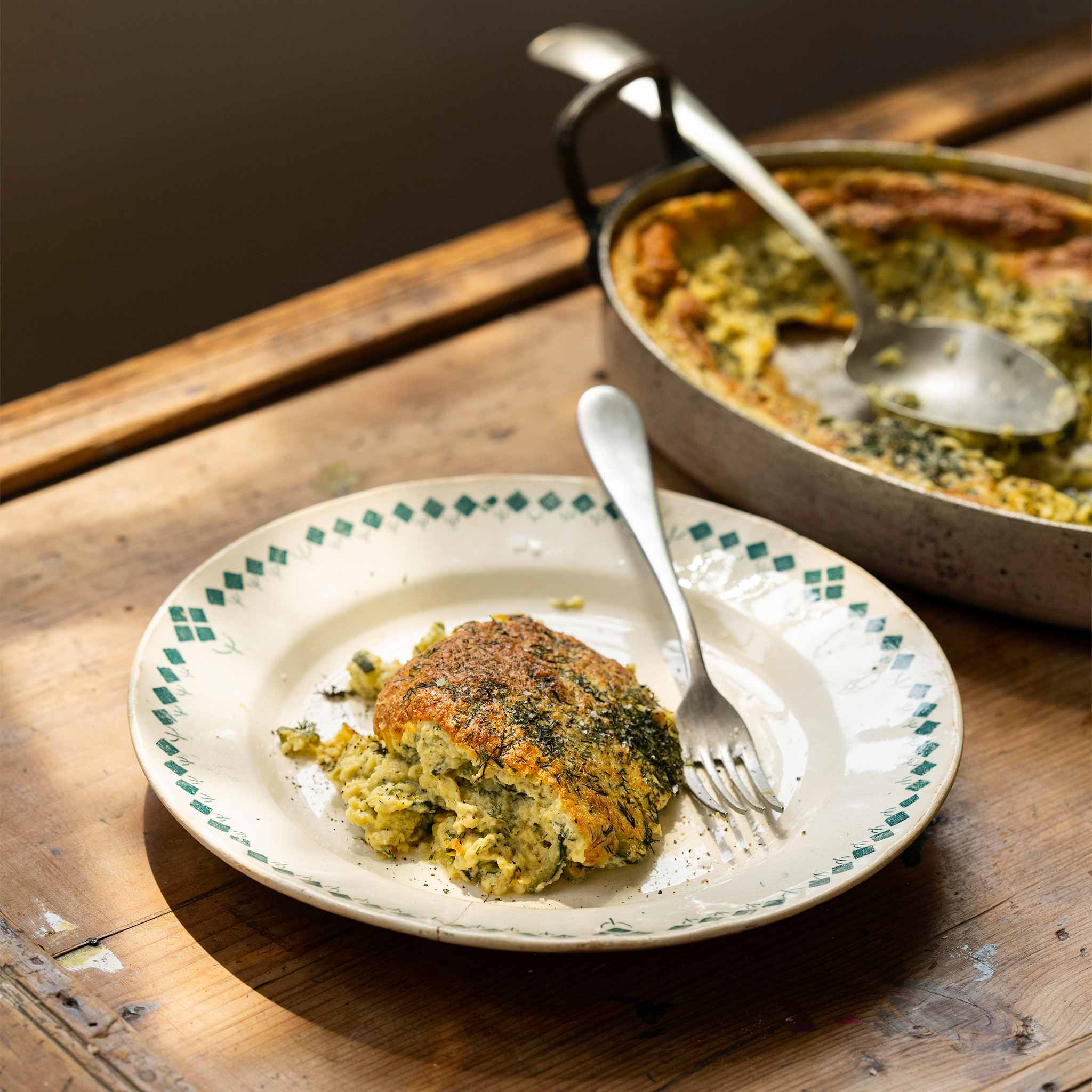 Courgette, goats’ cheese and dill soufflé