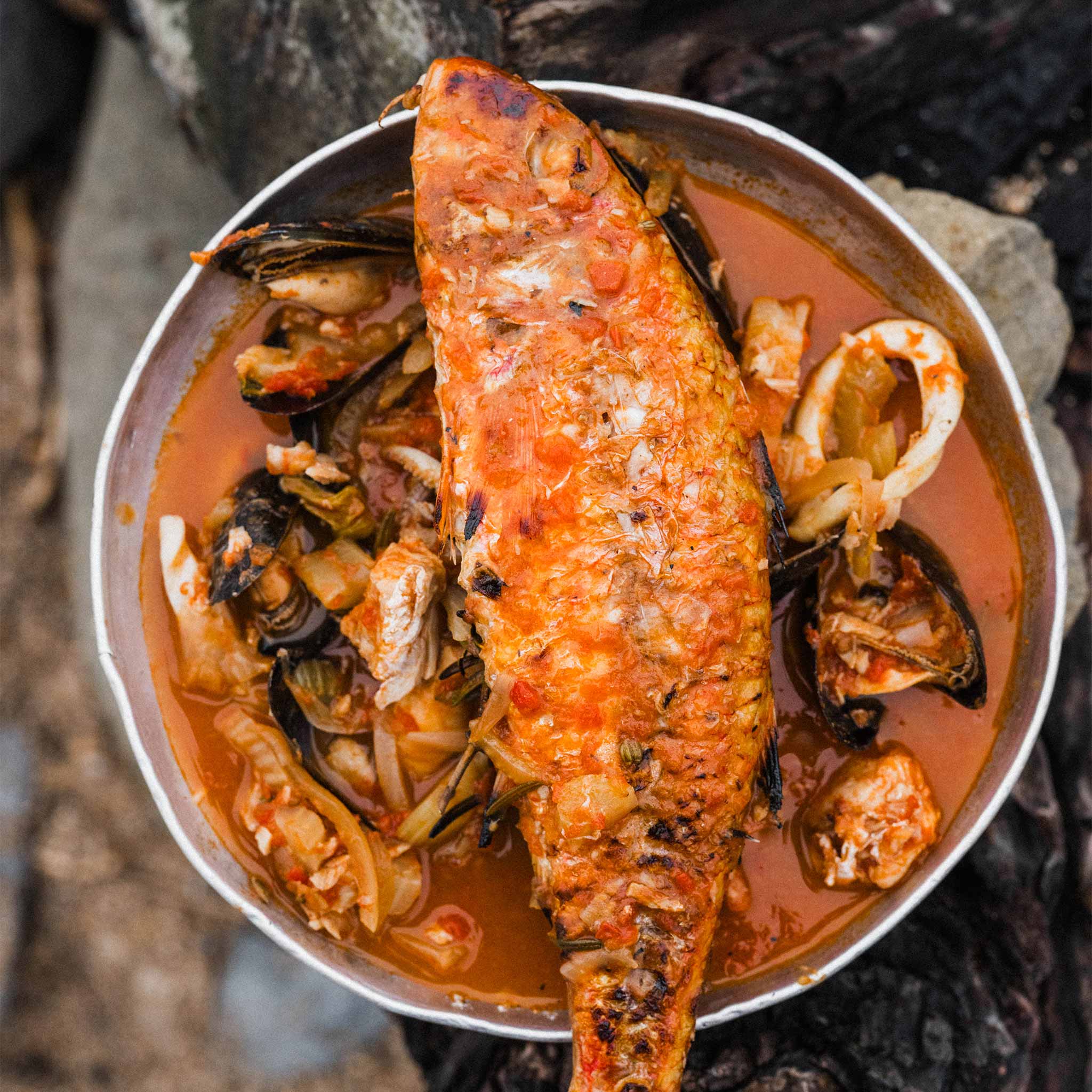 Campfire fish stew