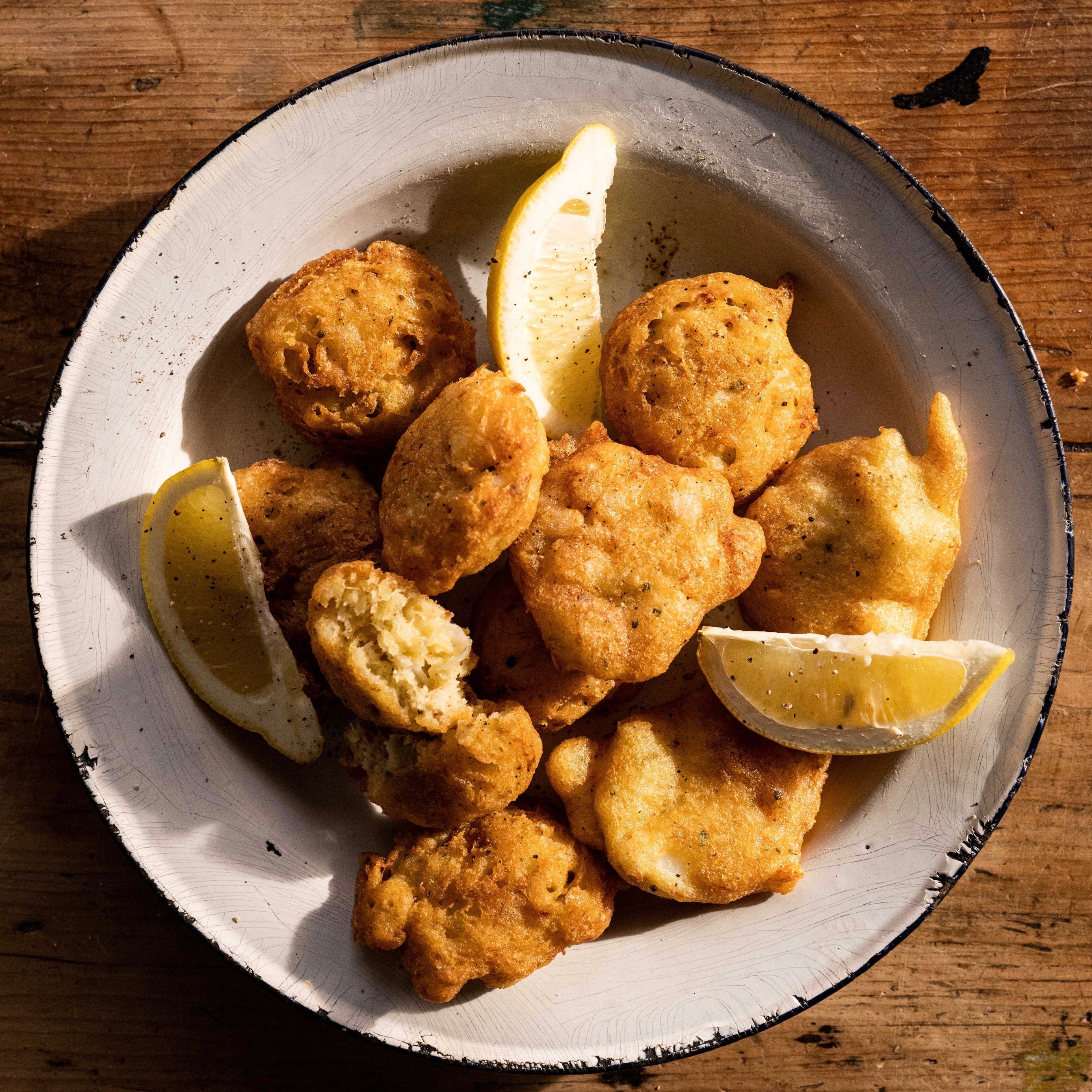 Salt cod beignets with rosemary, chilli and garlic