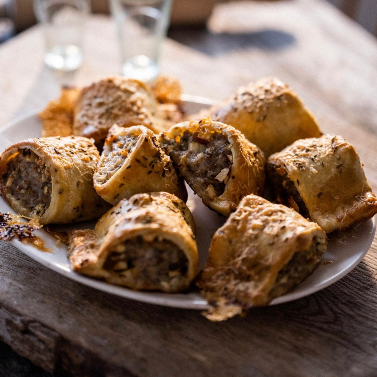 Christmas blue cheese and apple sausage rolls