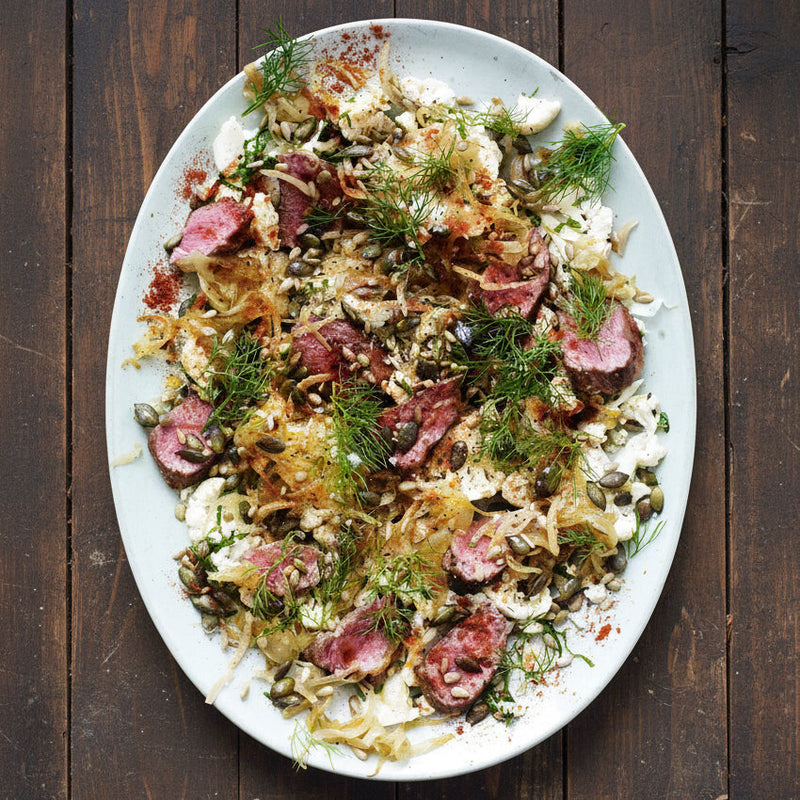 Fried mutton loin with shaved cauliflower, preserved lemon & smoked paprika