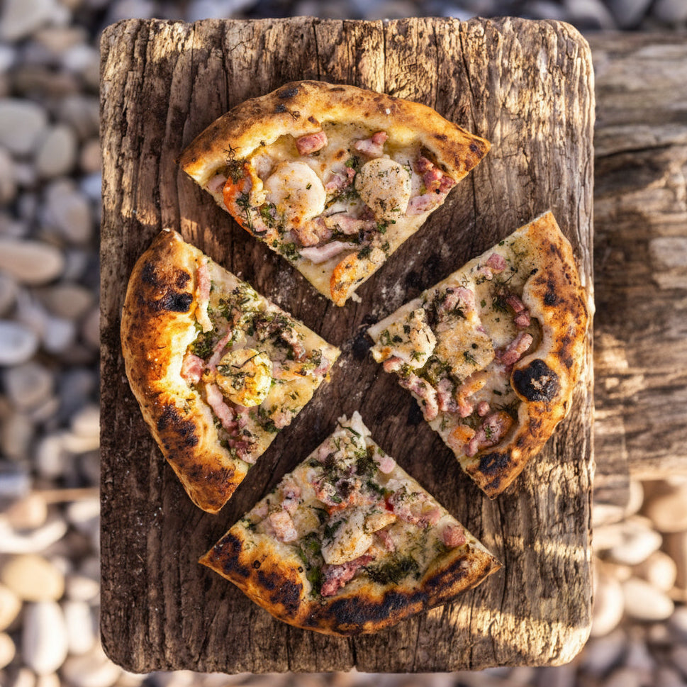 Scallop and bacon pizza