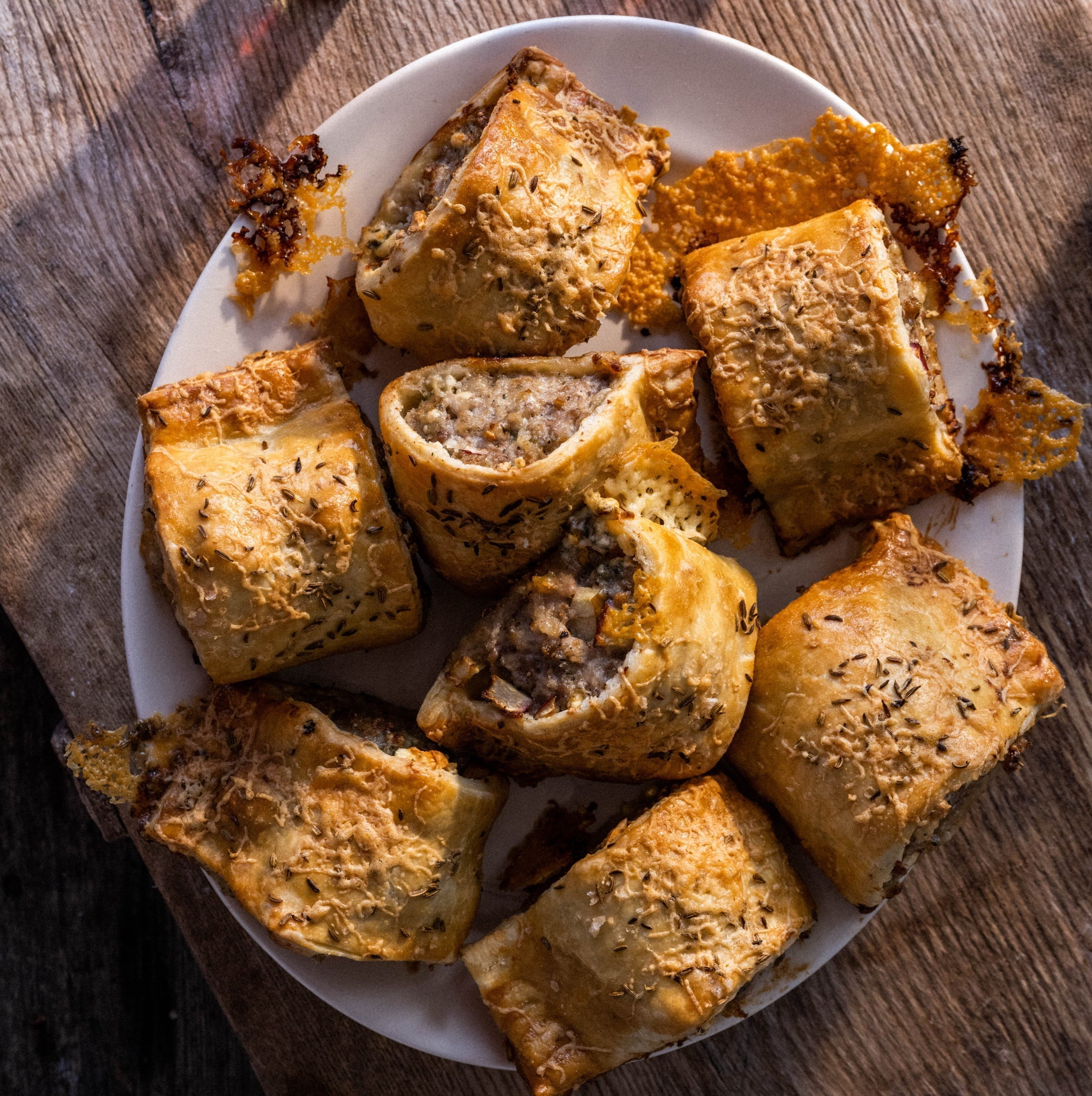 Blue cheese and apple sausage rolls