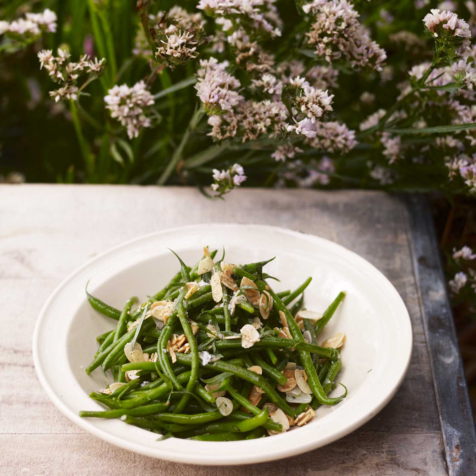 Green beans with tarragon, garlic and toasted almonds