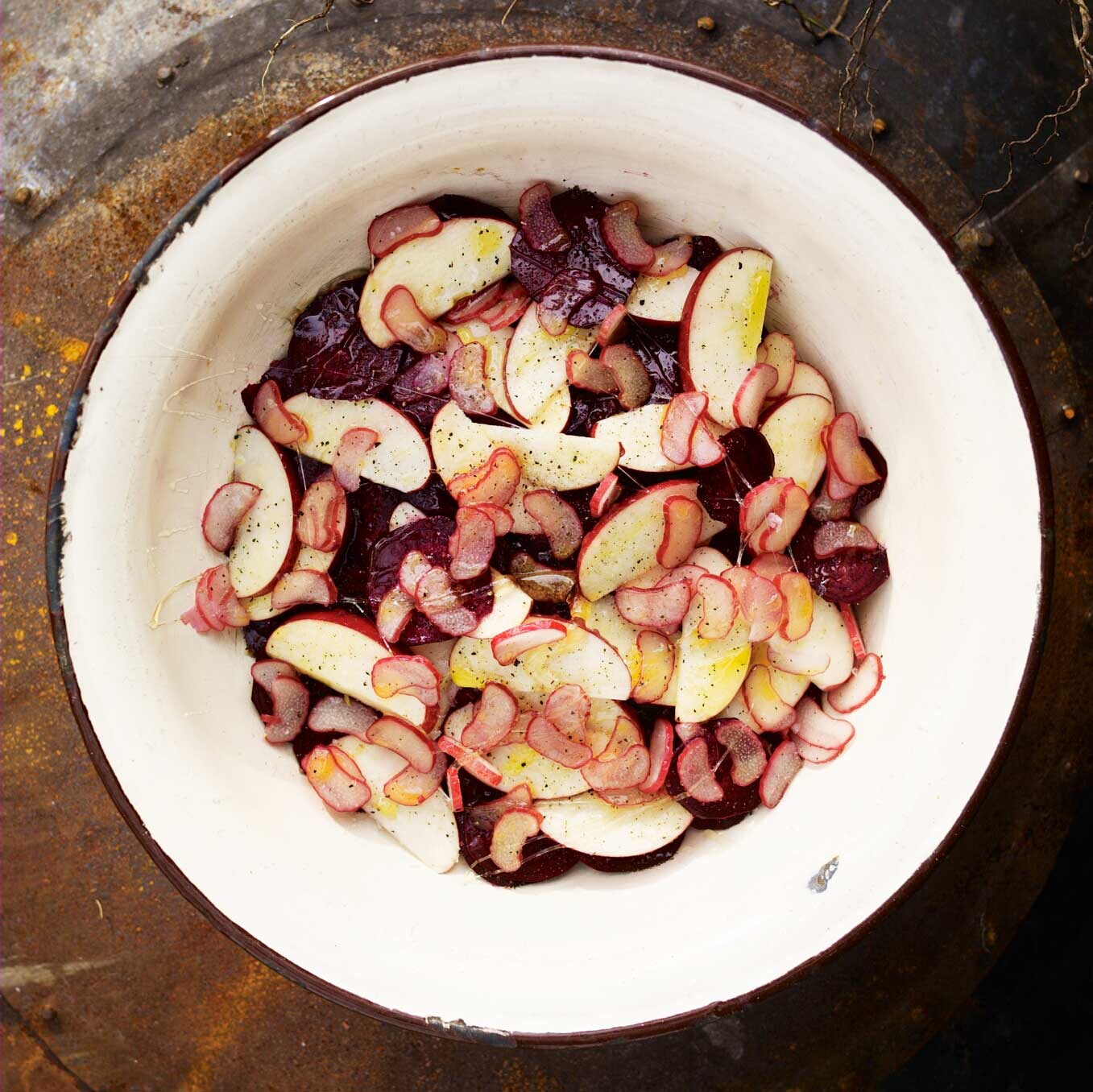 Apple, rhubarb and beetroot salad