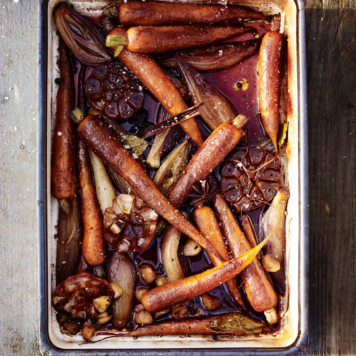 Carrots cooked in butter, red wine, bay, star anise and cinnamon
