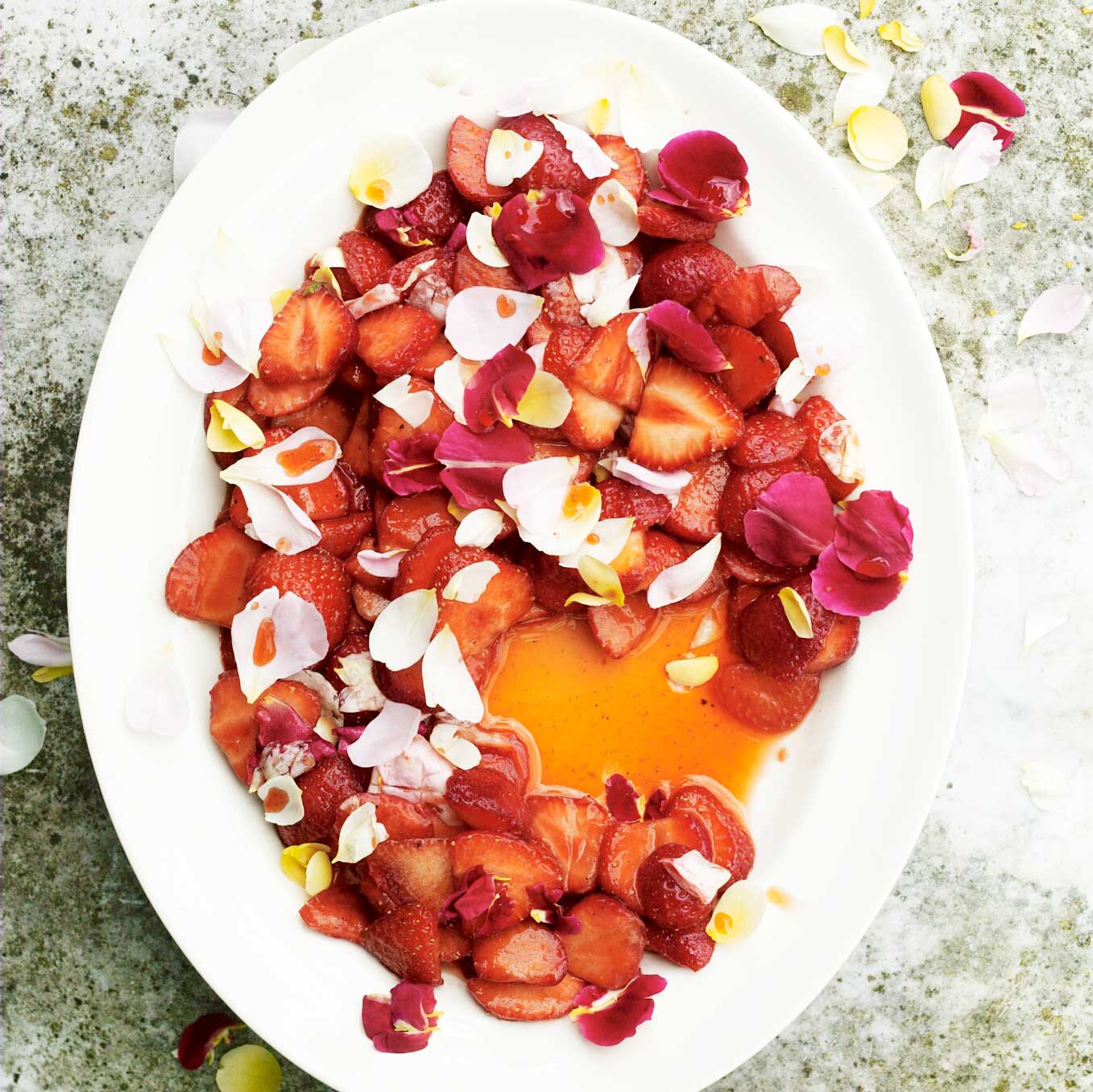 Strawberries with rose and cardamom