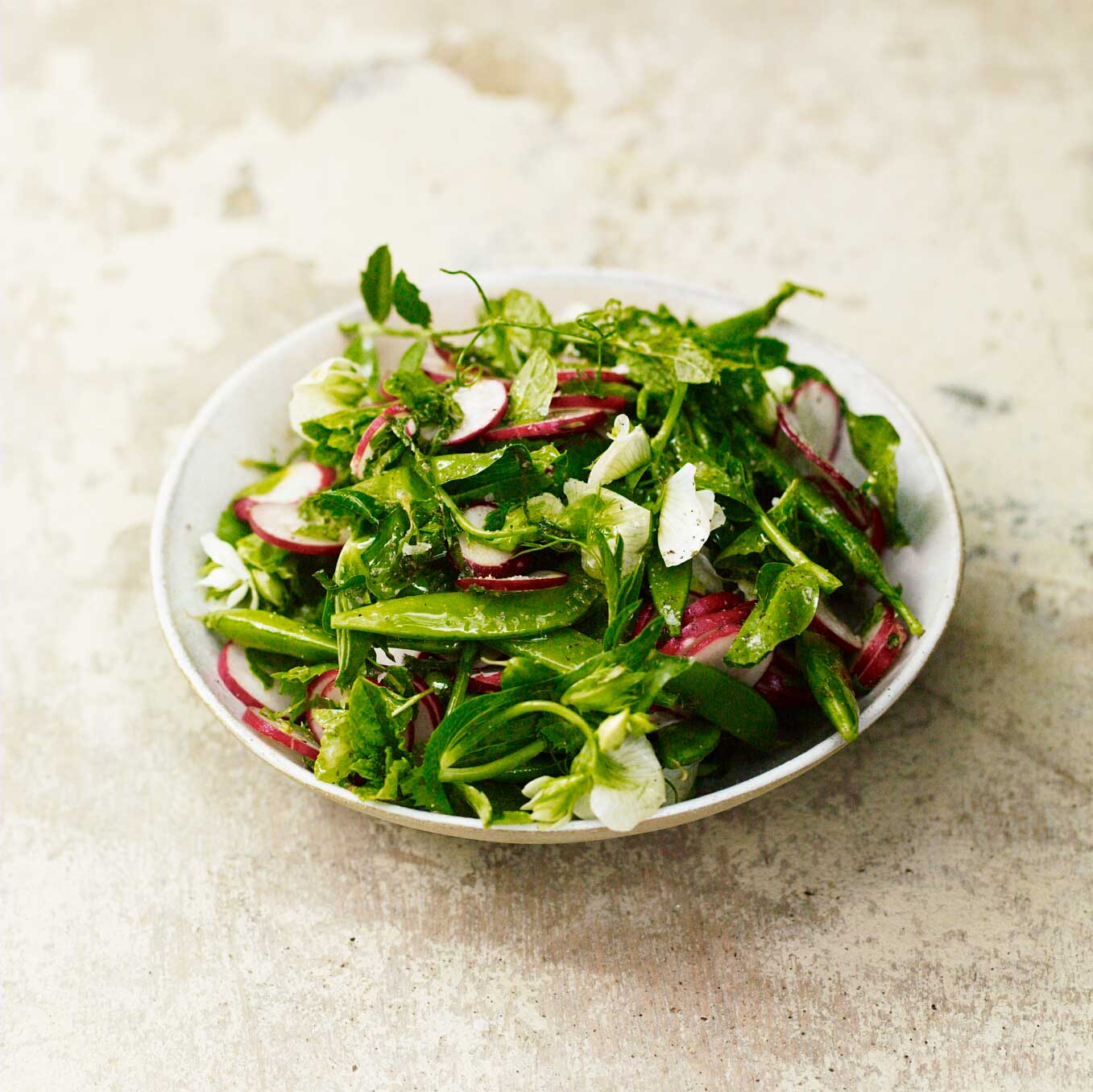 Radish and sugar snap pea salad