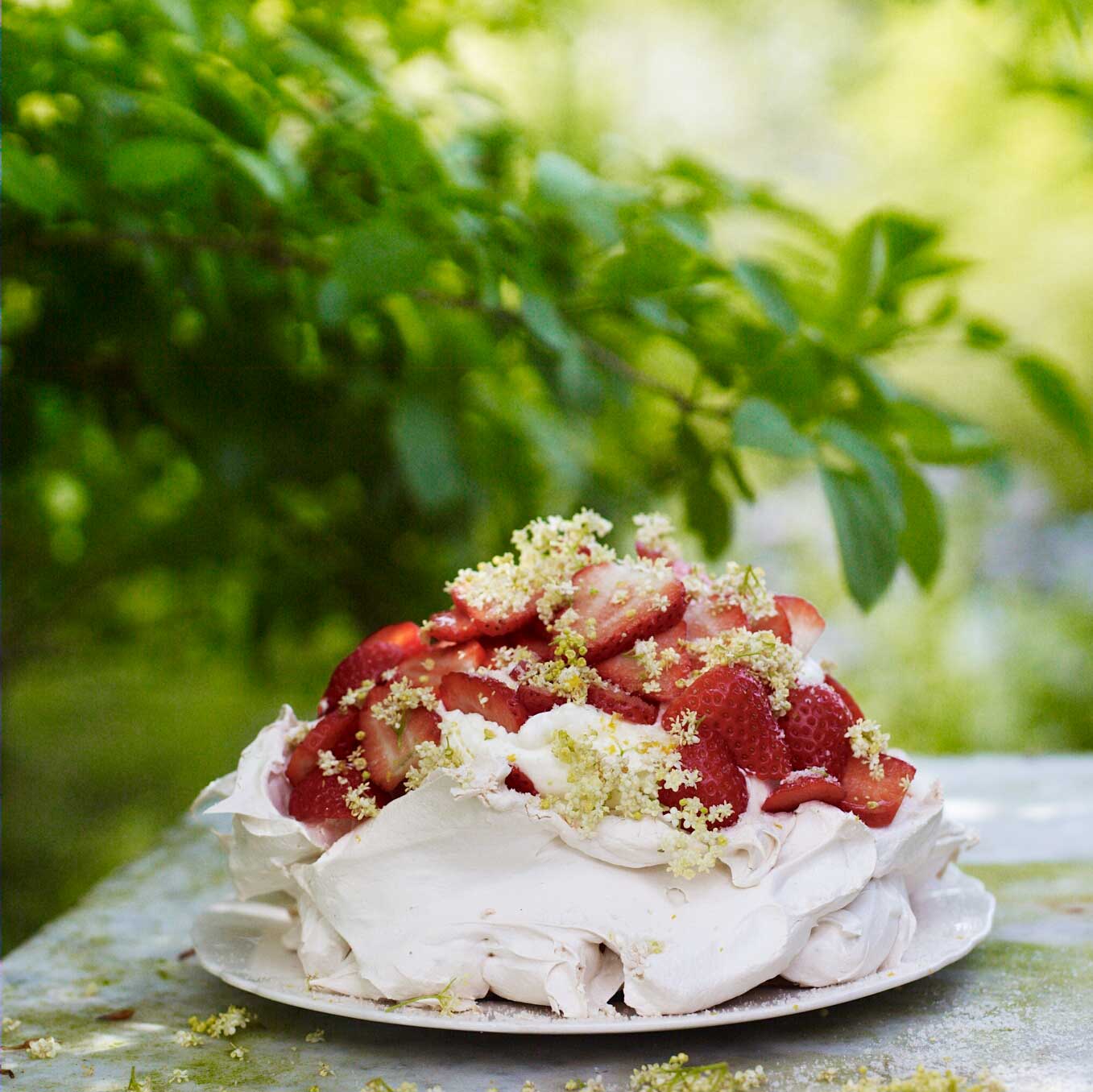 Strawberry, lemon and elderflower meringue