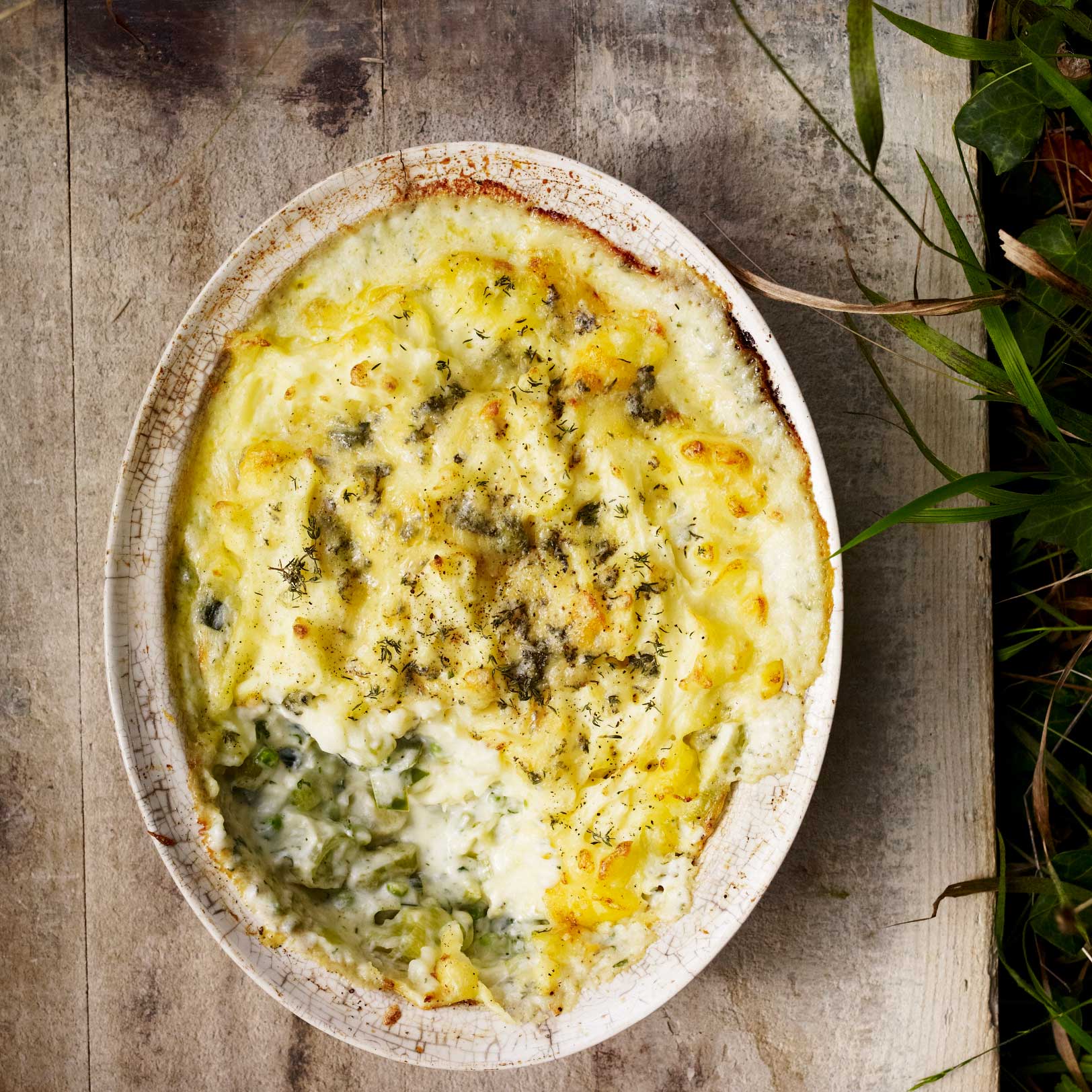 Potato, leek and blue cheese pie