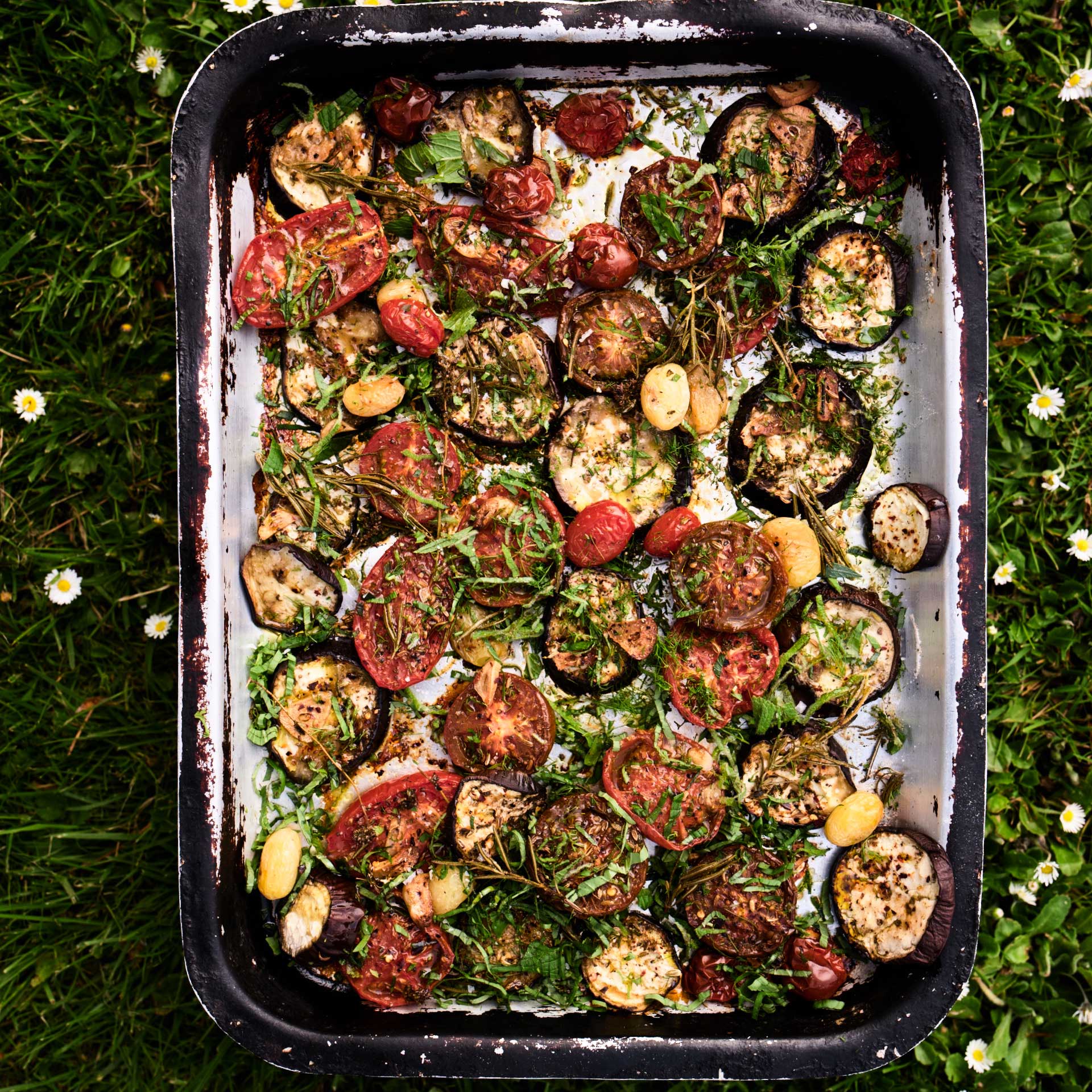 Aubergines and roast tomatoes for everything
