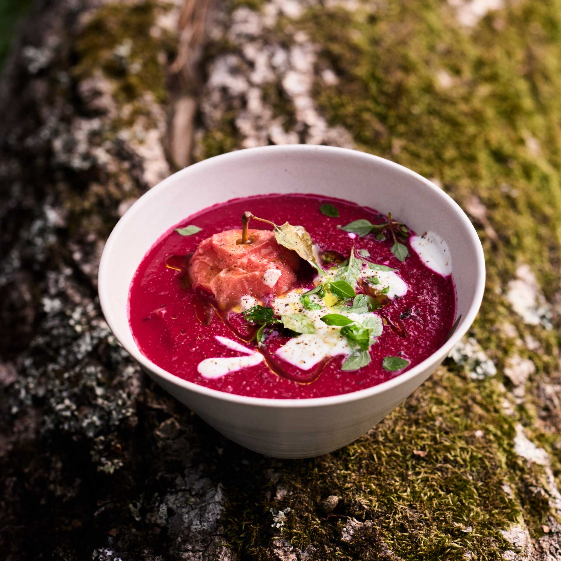 Beetroot, celery and apple soup