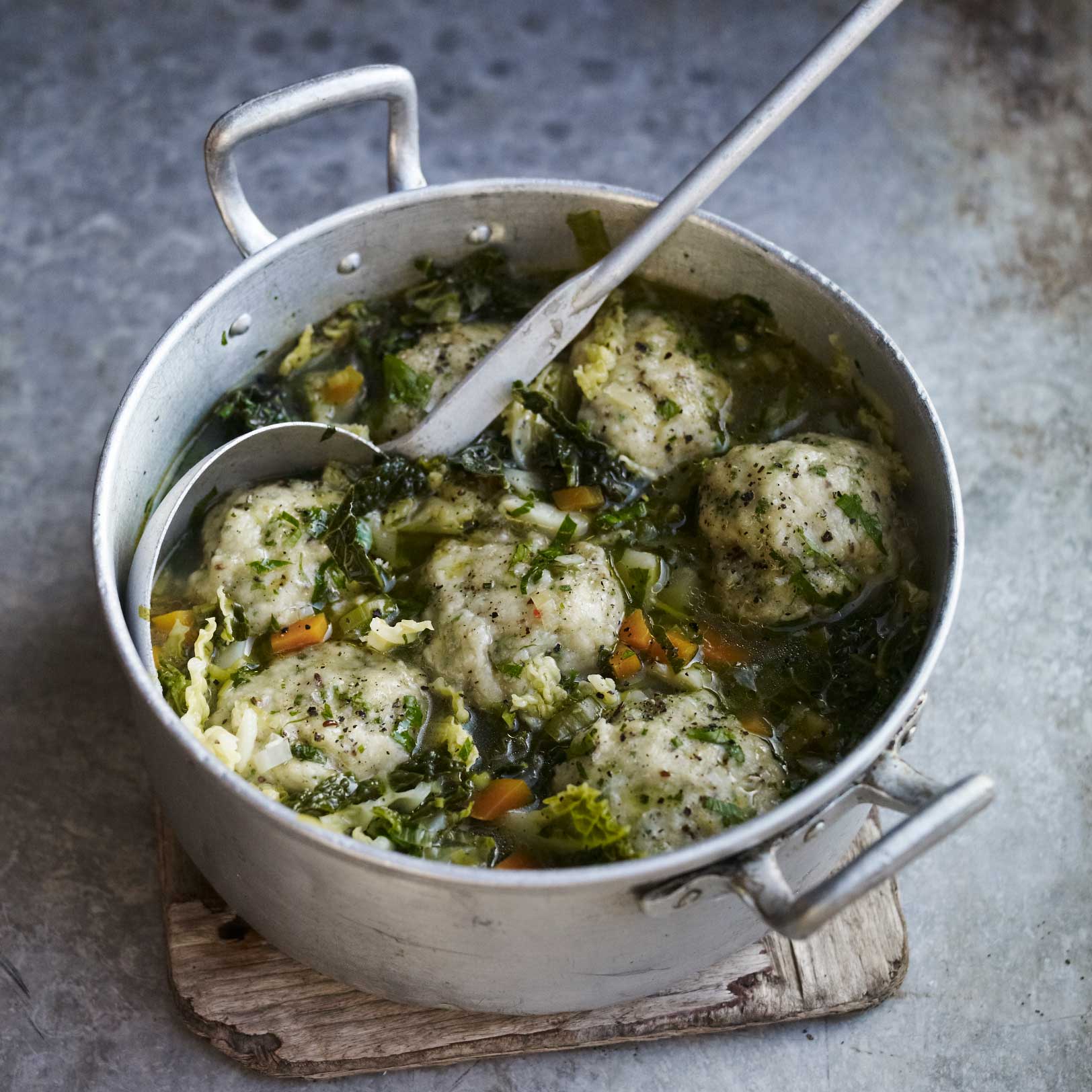 Cabbage soup with caraway dumplings