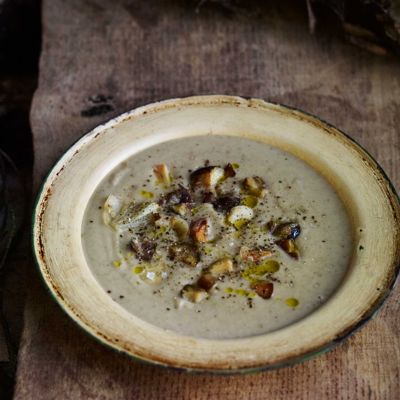 Parsnip, roast garlic and chestnut soup