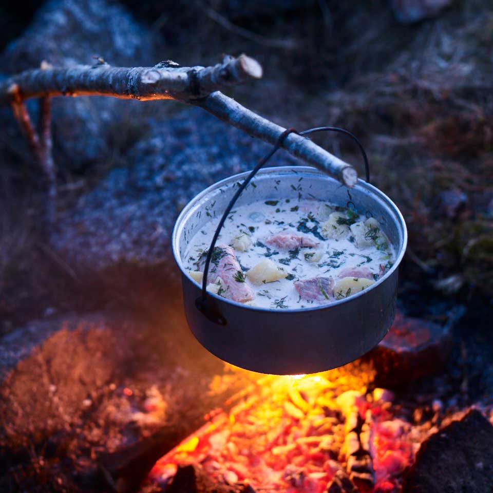 Trout, potato and dill soup
