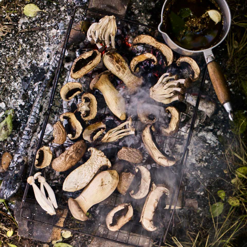 Smoky pickled mushrooms with coriander seed and cider vinegar