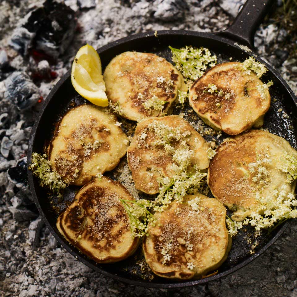 Gooseberry, elderflower and lemon pancakes