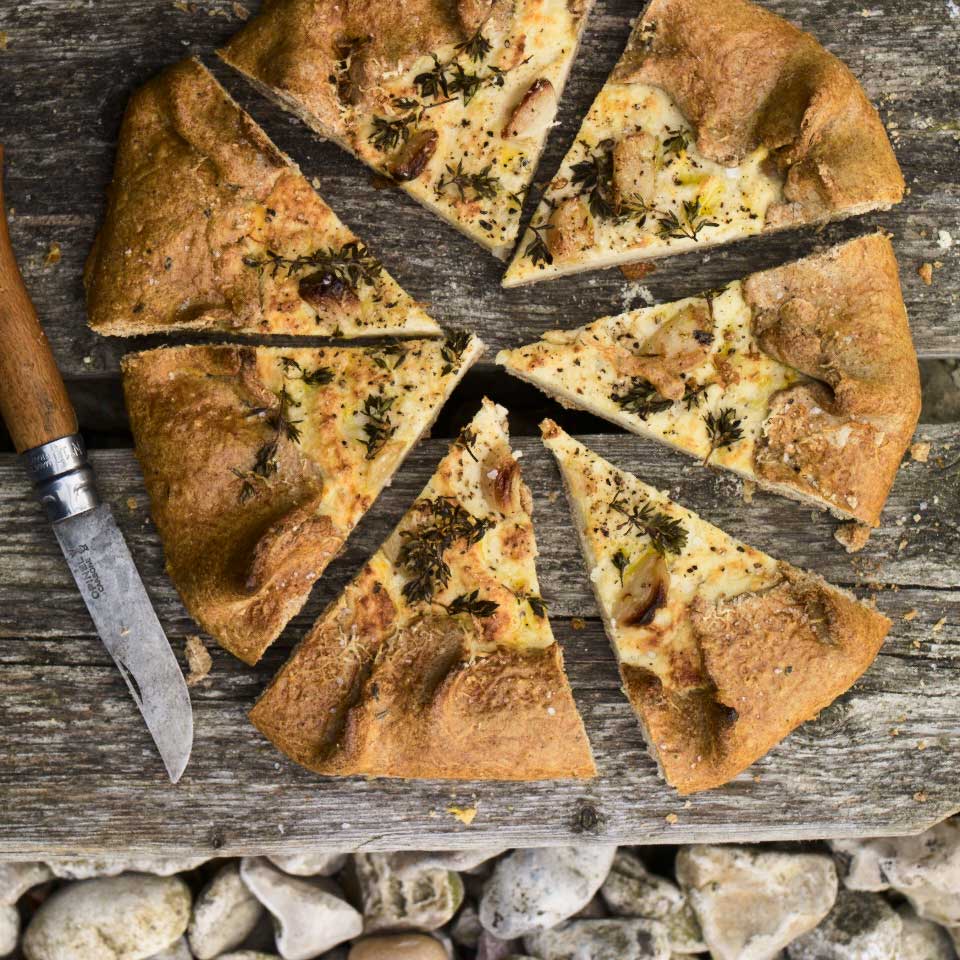 Salt cod, potato and garlic pie