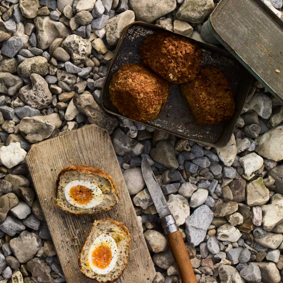 Smoked mackerel scotch eggs