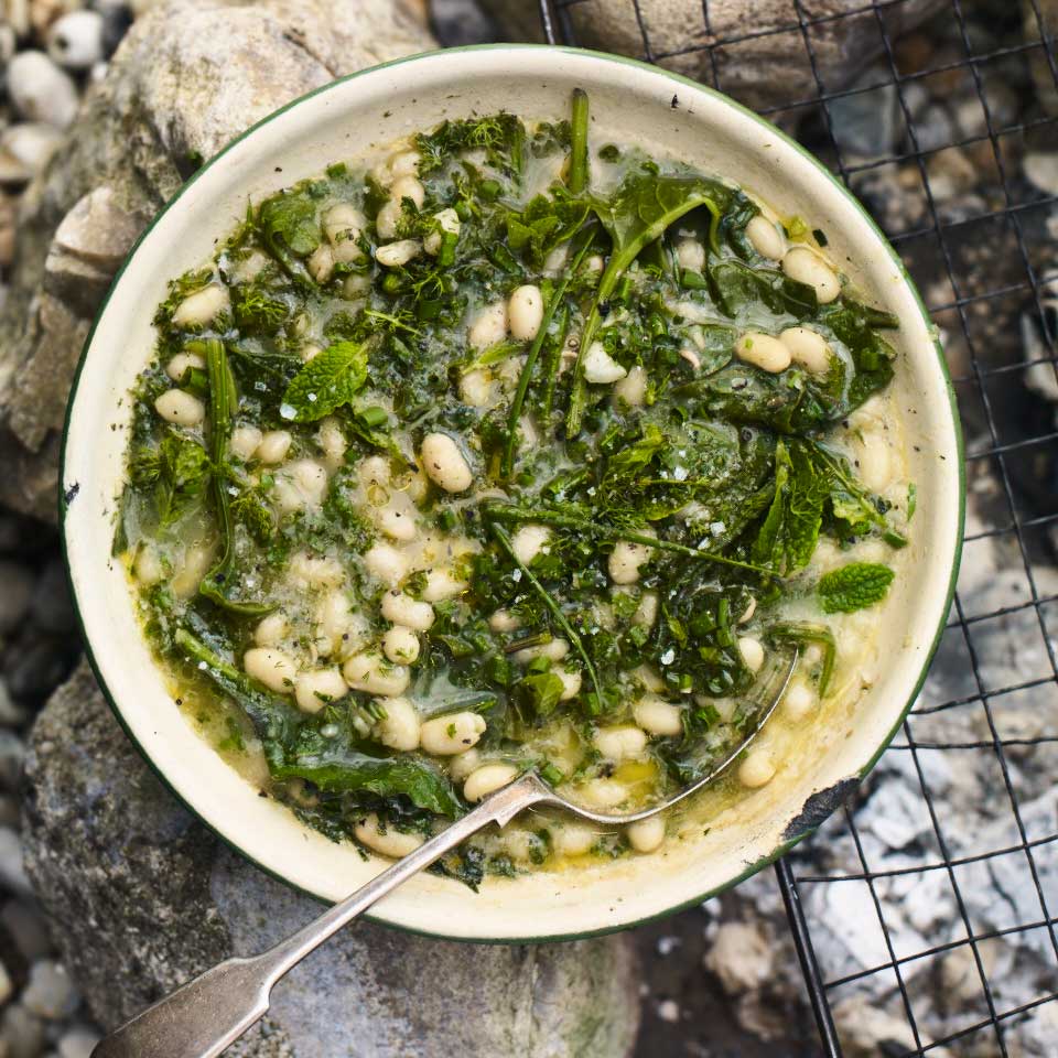 Sea beet and beans with lemon and herbs