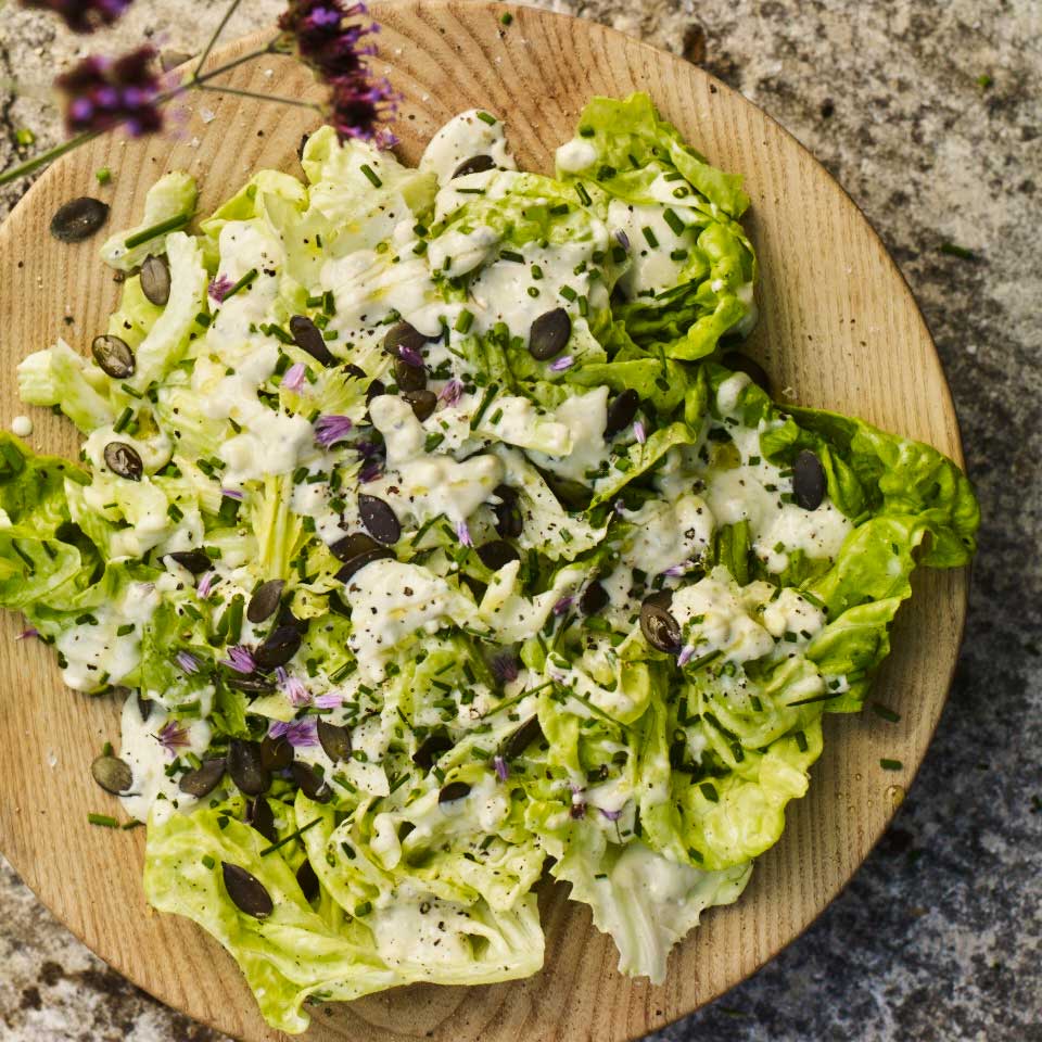 Lettuce and celery salad with blue cheese dressing